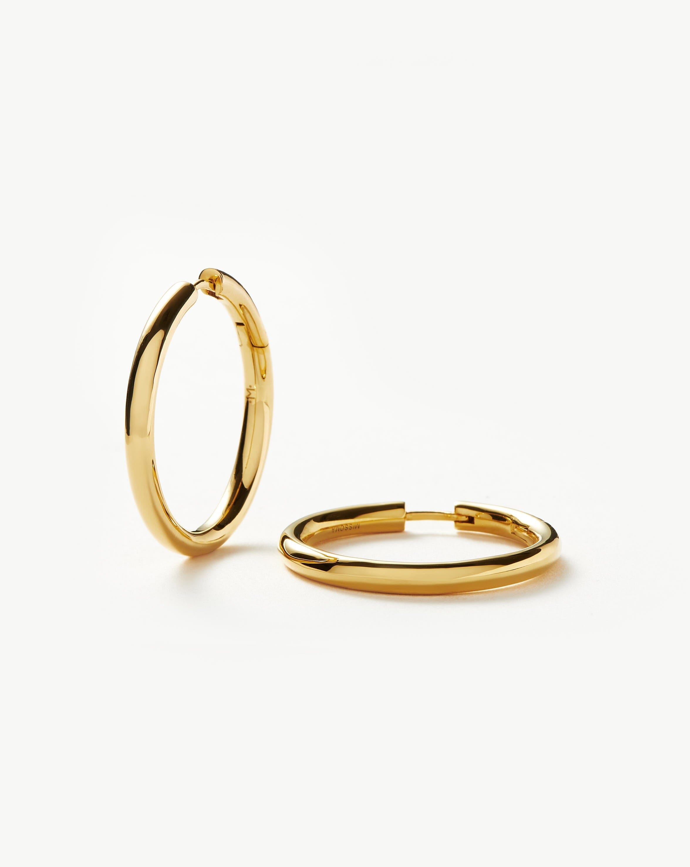 Classic 18k Gold Plated Medium Hoop Earrings for Women - Trendy Tunnel Hoop Earrings for Everyday Wear & Special Occasions