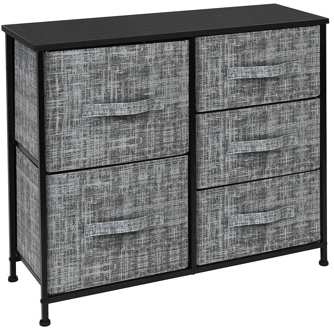 5-Drawer Dresser Organizer - Gray Storage Chest for Bedroom, Bathroom & Garage - Compact Furniture Unit with Shelves & Drawers for Clothes, Books & Home Organization