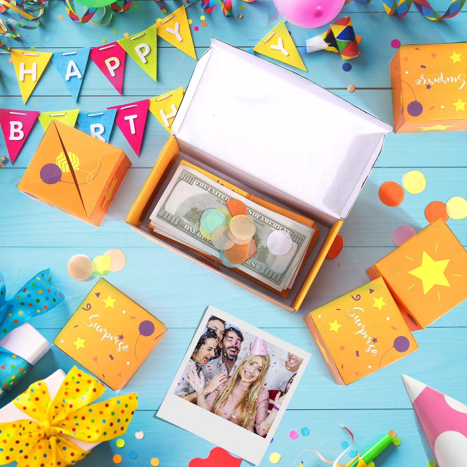 BABORUI Money Explosion Gift Box - Birthday Surprise Box with Confetti for Women, Men & Kids | Perfect for Birthday Parties, Celebrations & Special Occasions (Yellow)