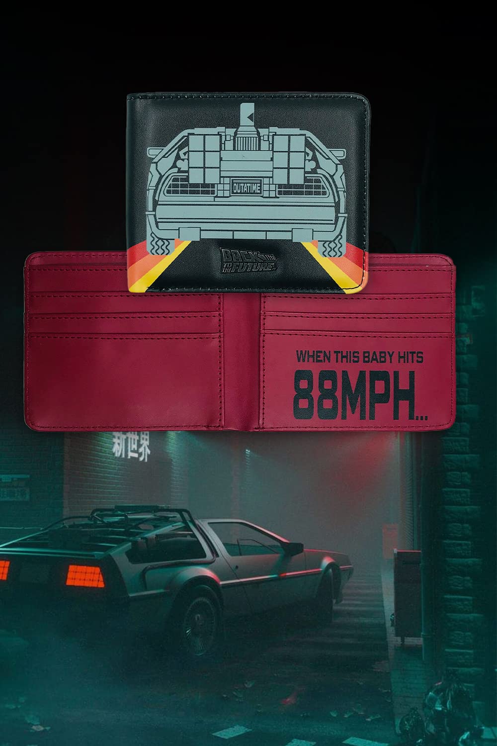 BB Designs Back to The Future Delorean 85 Wallet - Retro Grey Leather Bifold Wallet for Men, Gift for Movie Fans & Collectors (Perfect for Daily Use, Travel & Special Occasions)