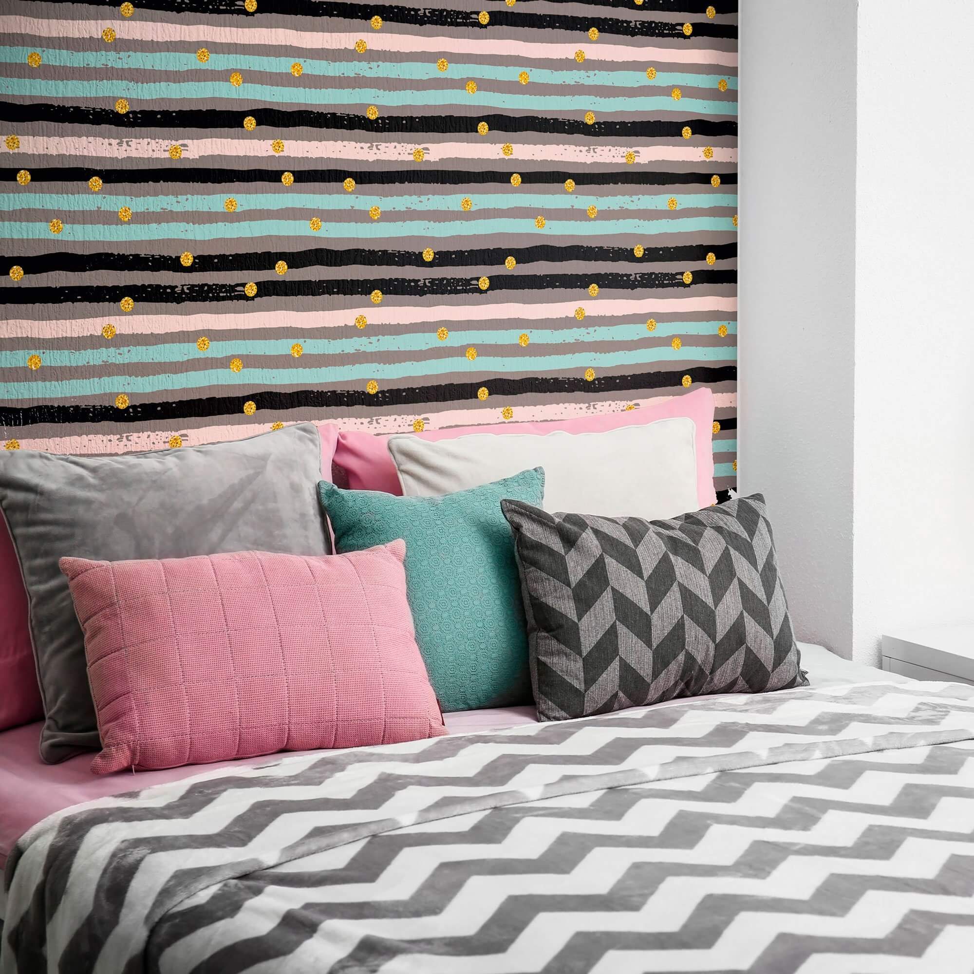 Yellow Grey Stripes Peel and Stick Removable Wallpaper for Teens - Self-Adhesive Decorative Wall Covering for Bedroom, Dorm Room, and Home Decor