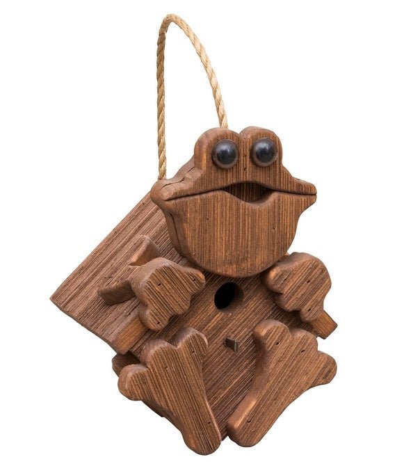 Rustic Frog Birdhouse - Handmade Amish Wooden Mushroom House for Garden Decor | Outdoor Bird Feeder & Nature-Themed Yard Ornament