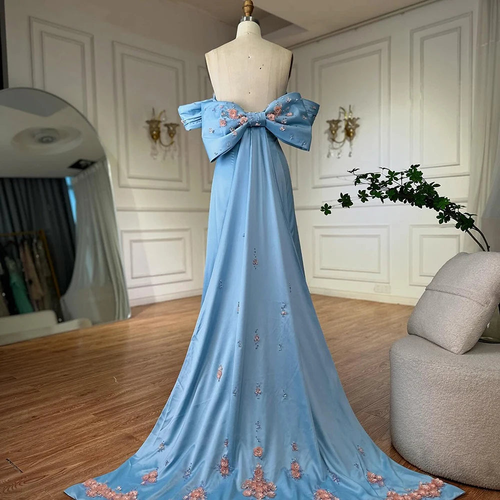Luxury Dubai Arabic Blue Beaded A-Line Saudi Evening Gown LA72792 - Elegant Formal Dress for Weddings, Galas & Special Occasions