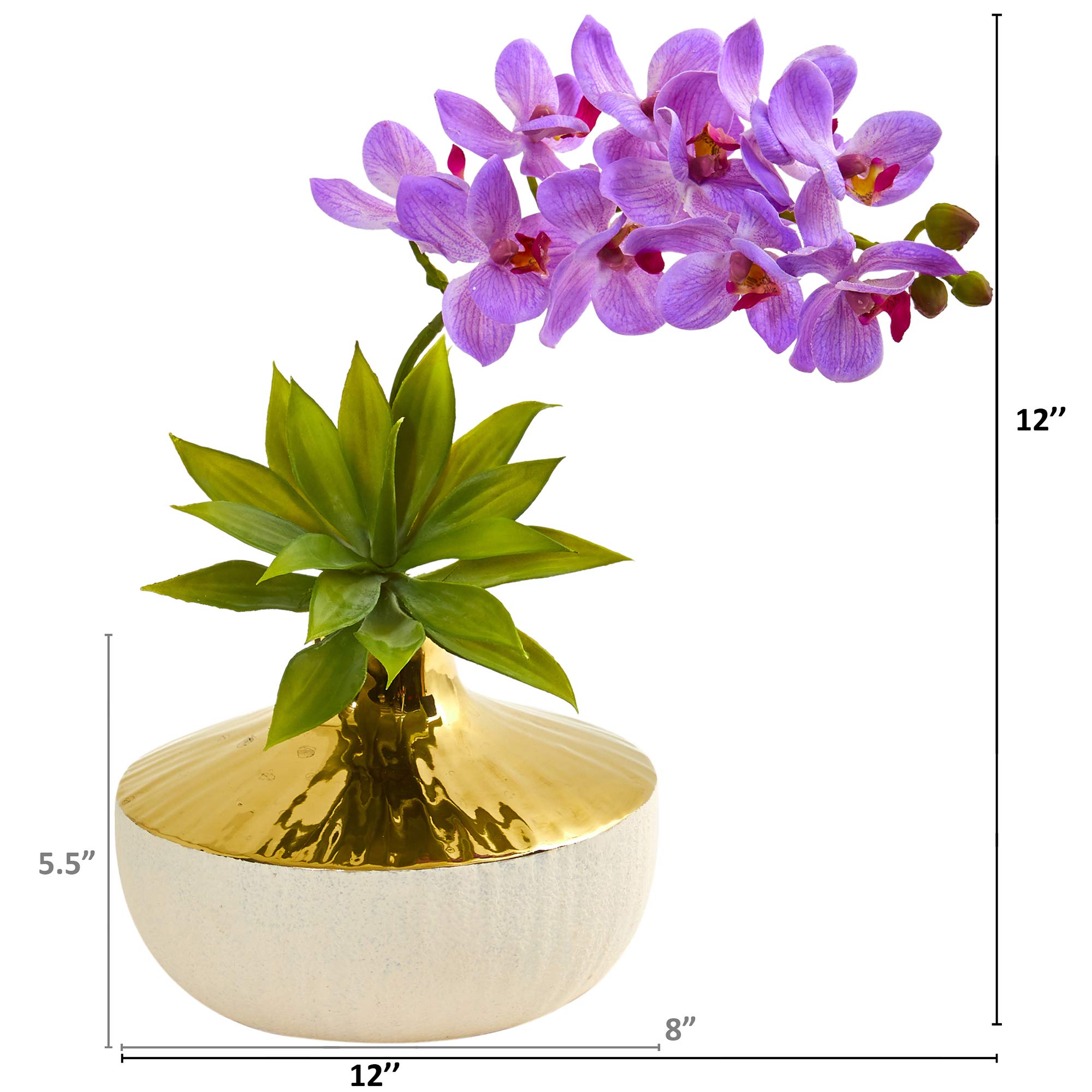 Nearly Natural Phalaenopsis Orchid and Agave Artificial Silk Flower Arrangement in Vase - Purple | Elegant Home Decor for Living Room, Office & Wedding Centerpieces