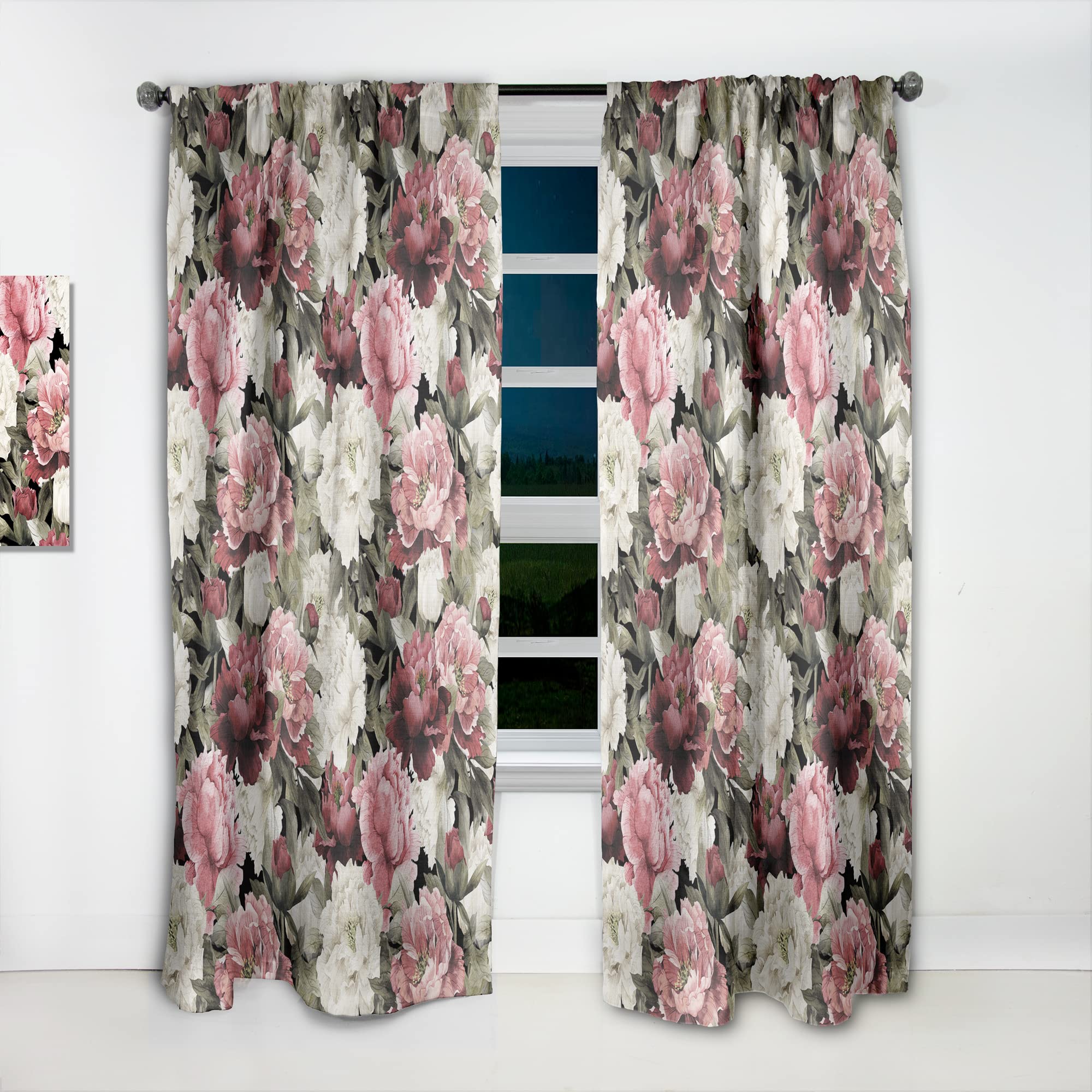 Floral Peony Curtains for Bedroom & Living Room - Thermal Insulated Blackout Drapes - 52x84 Single Panel - Elegant Home Decor for Cozy Spaces & Sun Protection