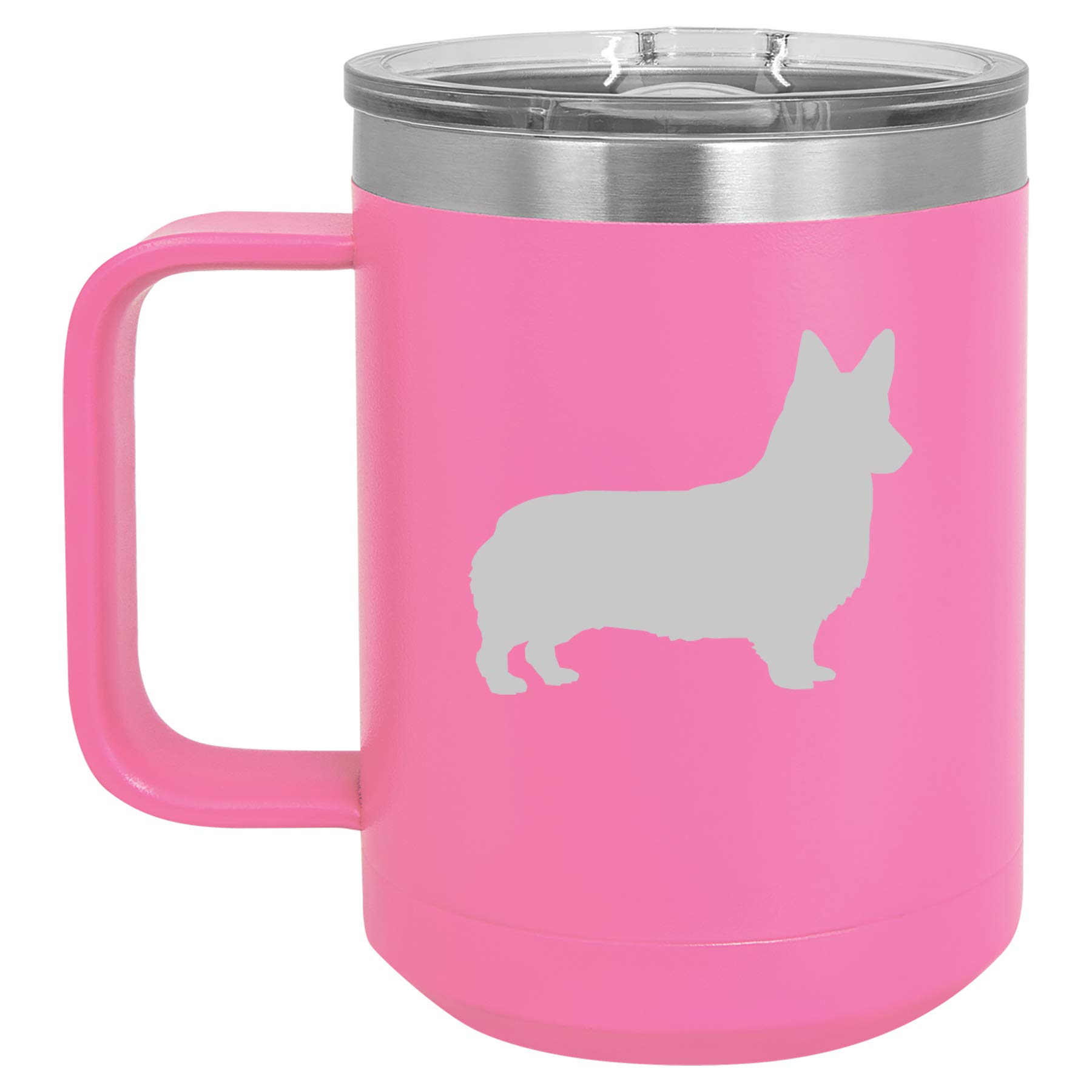 15 oz Vacuum Insulated Stainless Steel Tumbler with Handle & Lid - Corgi Design Hot Pink Coffee Travel Mug for Office, Commute & Outdoor Adventures