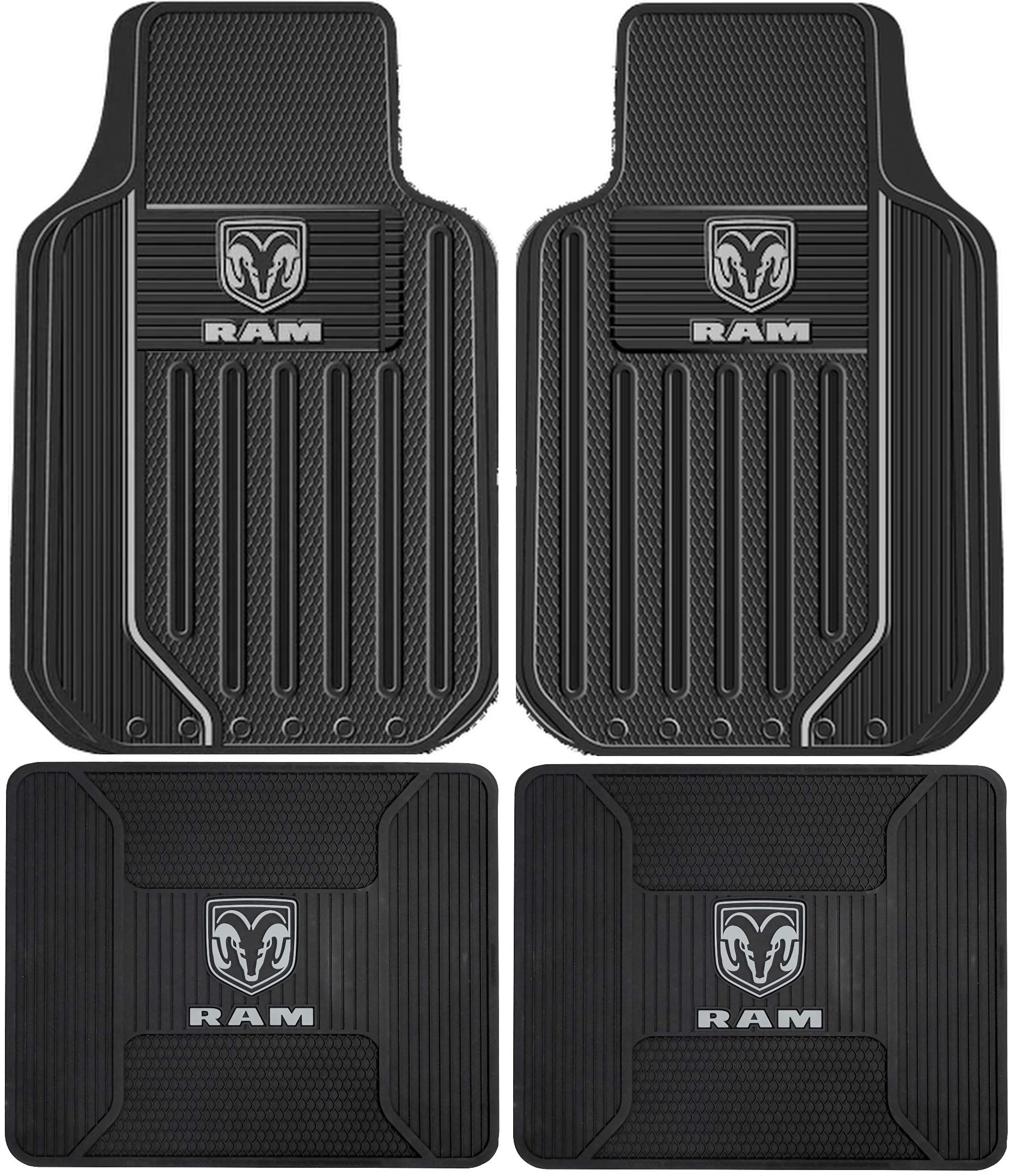 Plasticolor Dodge Ram Head Gray Logo 4-Piece Floor Mats Set - All-Weather Protection for Dodge Ram Trucks - Perfect for Off-Road, Work & Daily Driving
