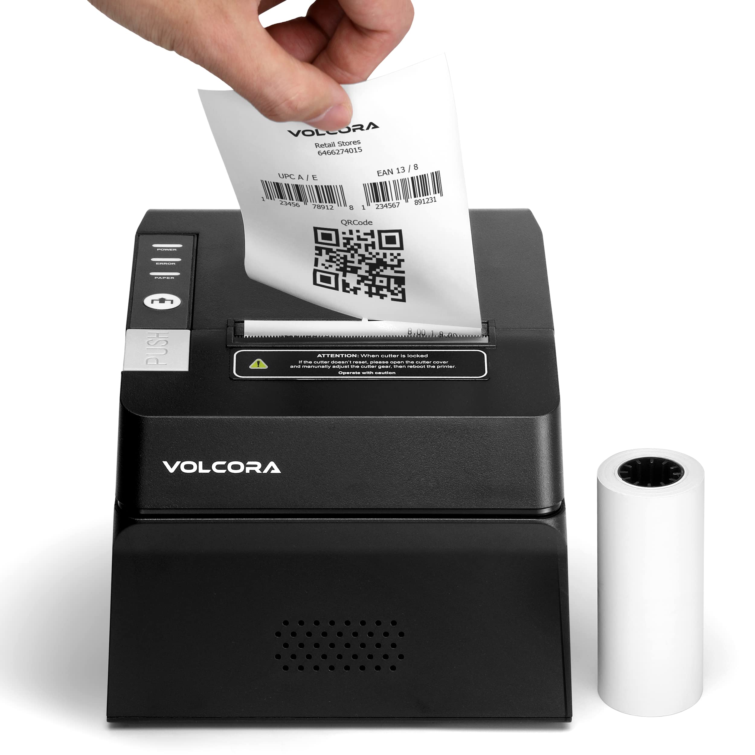 Volcora 80mm Thermal Receipt Printer with Auto Cutter - USB/Bluetooth POS Printer for Windows, Mac, Linux - ESC/POS Compatible for Cash Drawer - High-Speed Kitchen & Retail Receipt Printer - Wall Mountable (Black) - Perfect for Restaurants, Retail Stores, and Small Businesses