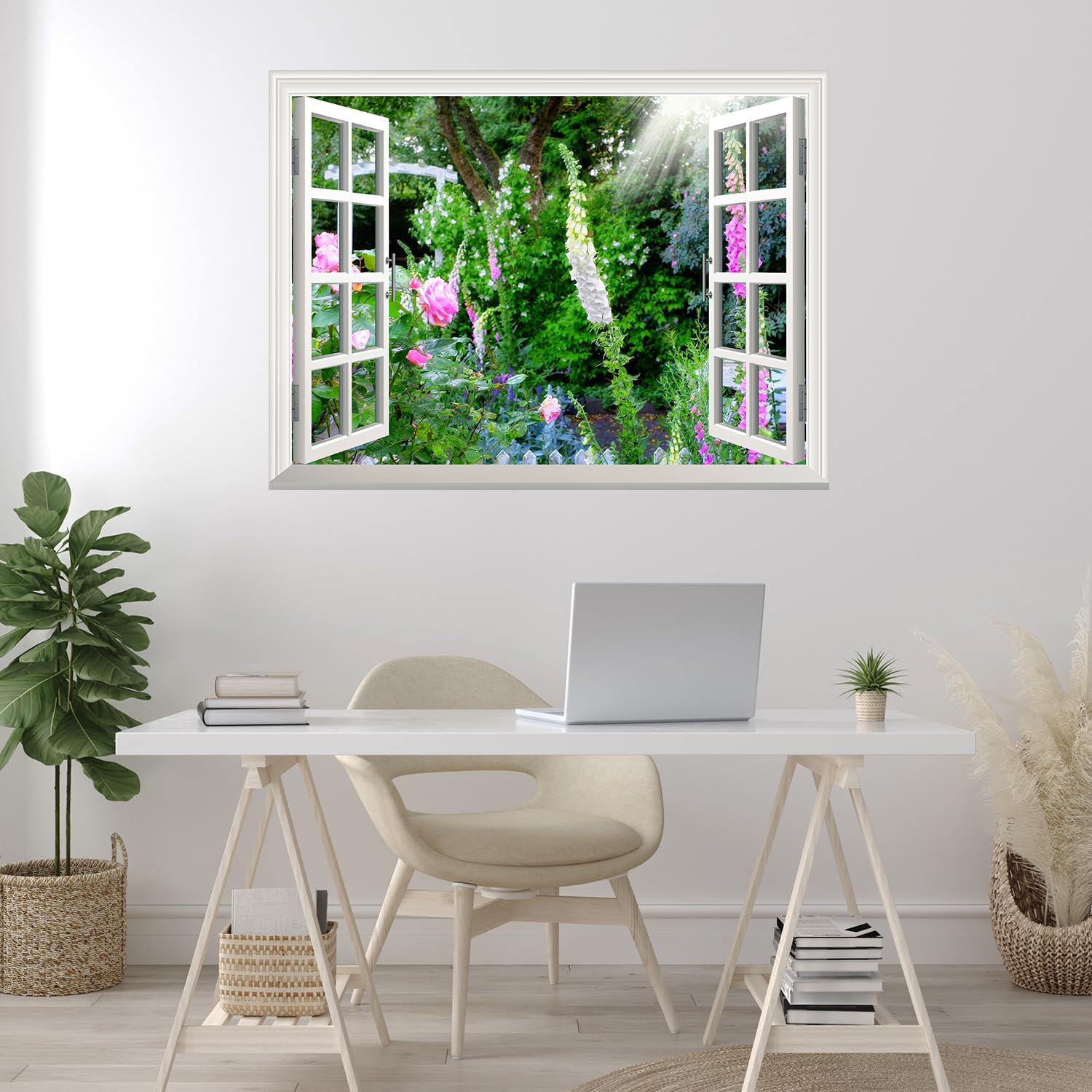 Wall26 Removable Wall Sticker & Mural - Wild Flowers in Spring | Creative Window View Wall Decor - 24x32 Inches | Perfect for Living Room, Bedroom & Nursery Decor