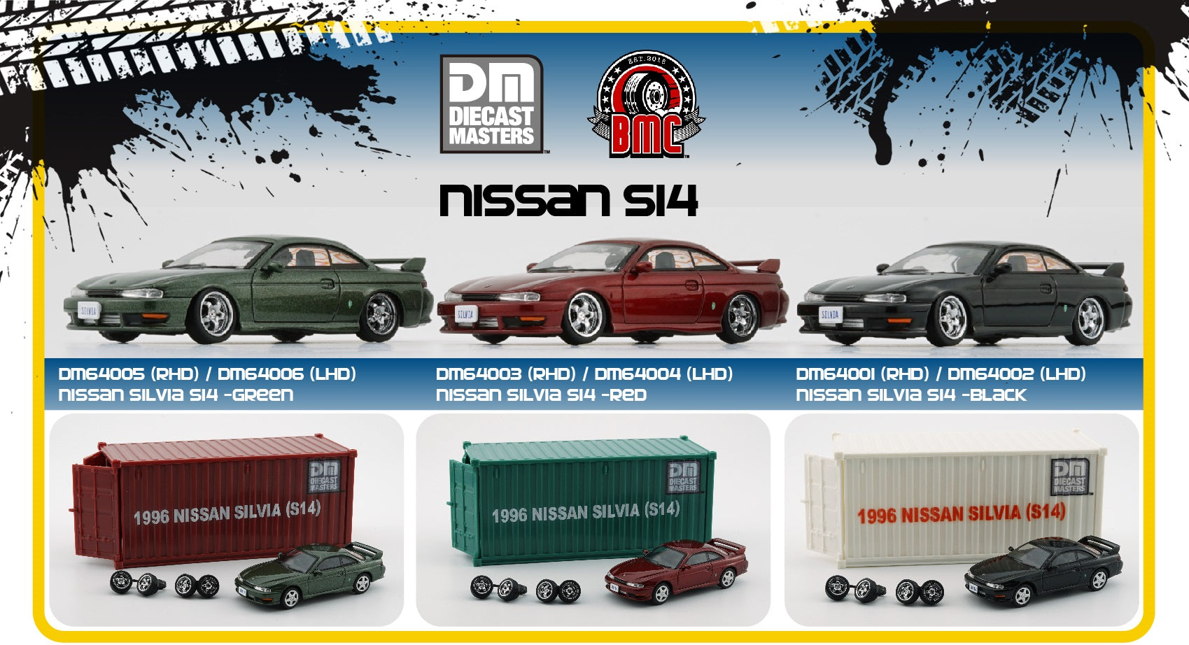 BM Creations 1:64 Scale Nissan Silvia S14 Red Right-Hand Drive Diecast Model Car with Display Case - Perfect for Collectors, Car Enthusiasts, and Gift Giving