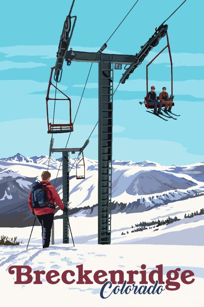 Breckenridge Colorado Ski Lift Day Scene - 24x36 Signed Art Print, Wall Decor Poster for Home, Office & Cabin - Mountain Landscape Photography