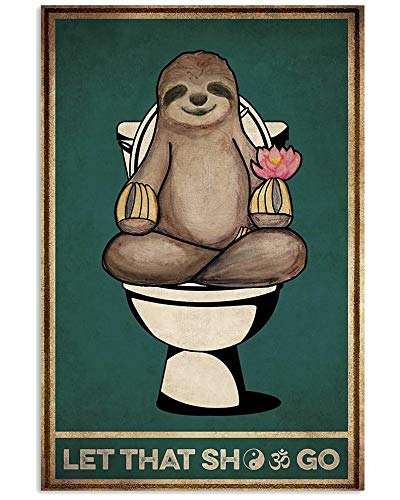 12x18 Sloth Yoga Canvas Painting - Let That Shit Go Framed Wall Art, Perfect Birthday & Christmas Gift for Women, Ideal for Living Room Decor, Bedroom, Yoga Studio & Meditation Space