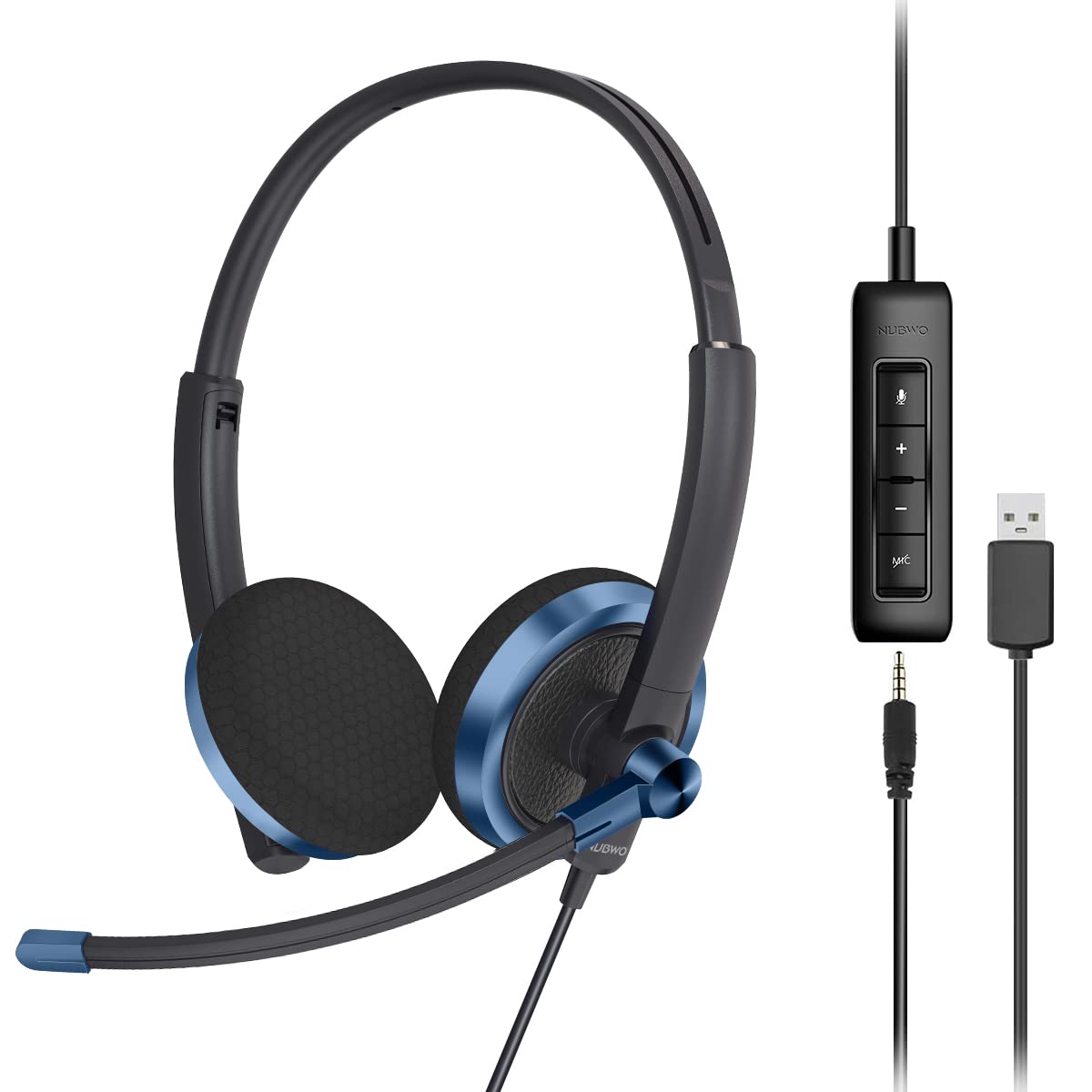 NUBWO USB Gaming Headset with Microphone - Noise Cancelling Computer Headset with In-line Volume Control - Works with PC, Laptop, Zoom, Teams (Blue) - Perfect for Online Meetings, Gaming & Remote Work