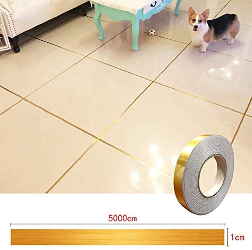 Premium Self-Adhesive Ceramic Tile Gap Sealing Tape - Gold Foil Strip (50M Roll) for Floor & Wall Tile Installation - Perfect for Bathroom, Kitchen & Home Renovation Projects