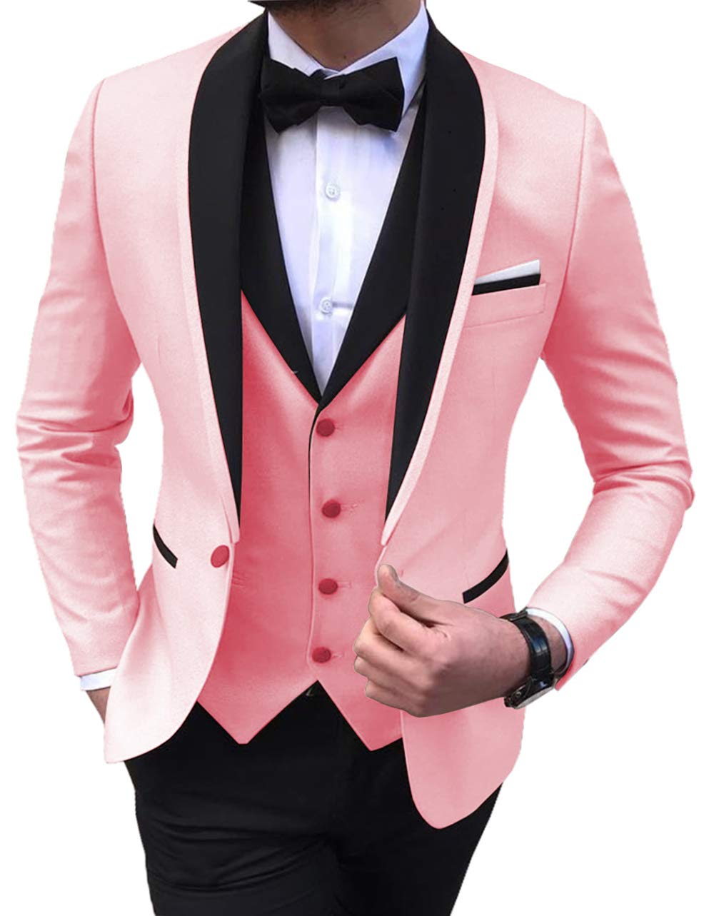 Men's 3-Piece Formal Suit Set - Shawl Lapel Tuxedo Blazer, Vest & Pants for Wedding, Prom & Groomsmen | Classic Fit Business Attire for Special Occasions