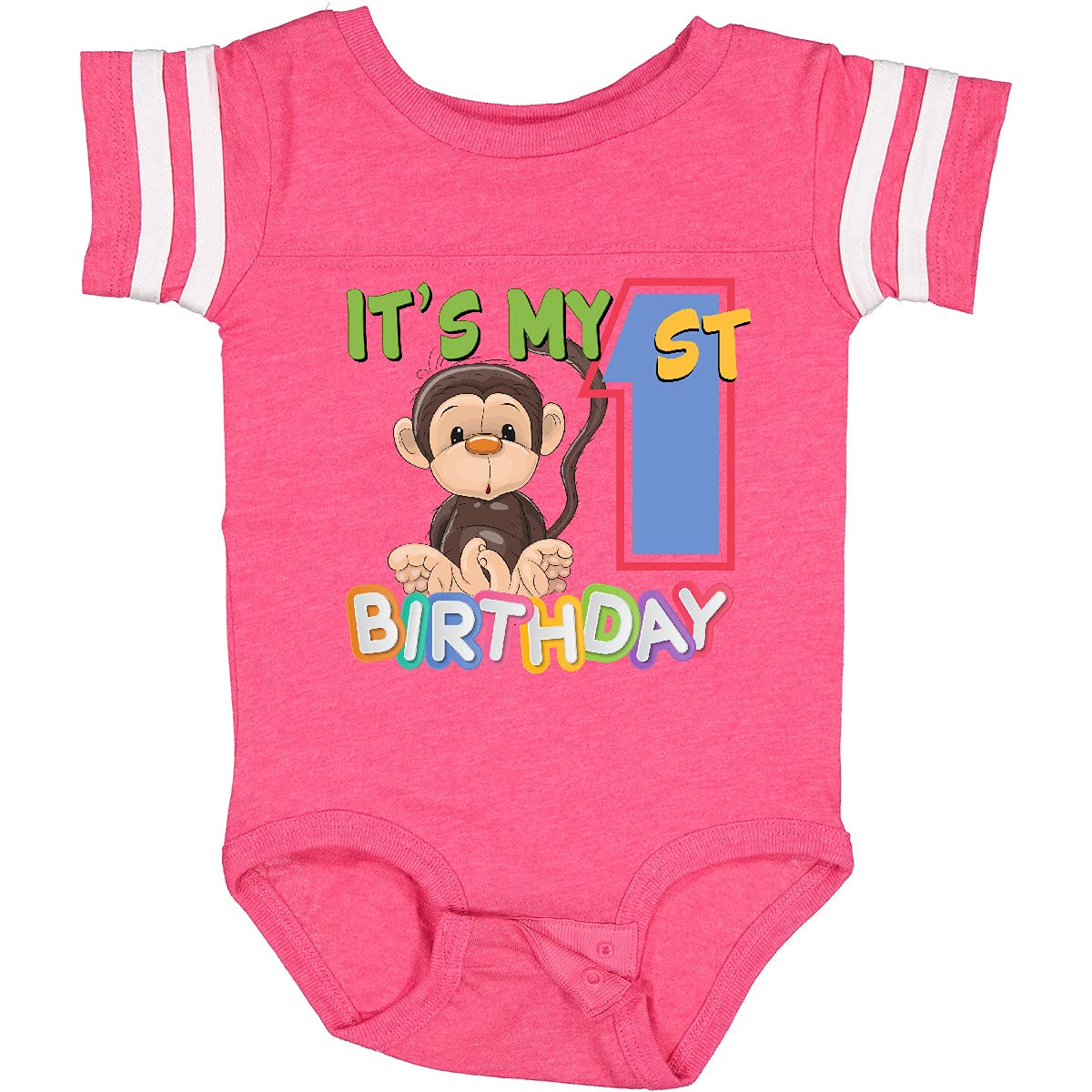 Inktastic Monkey First Birthday Baby Bodysuit - Cute 1st Birthday Outfit for Boys & Girls - Soft Cotton Onesie for Birthday Party, Photo Shoot & Special Occasions