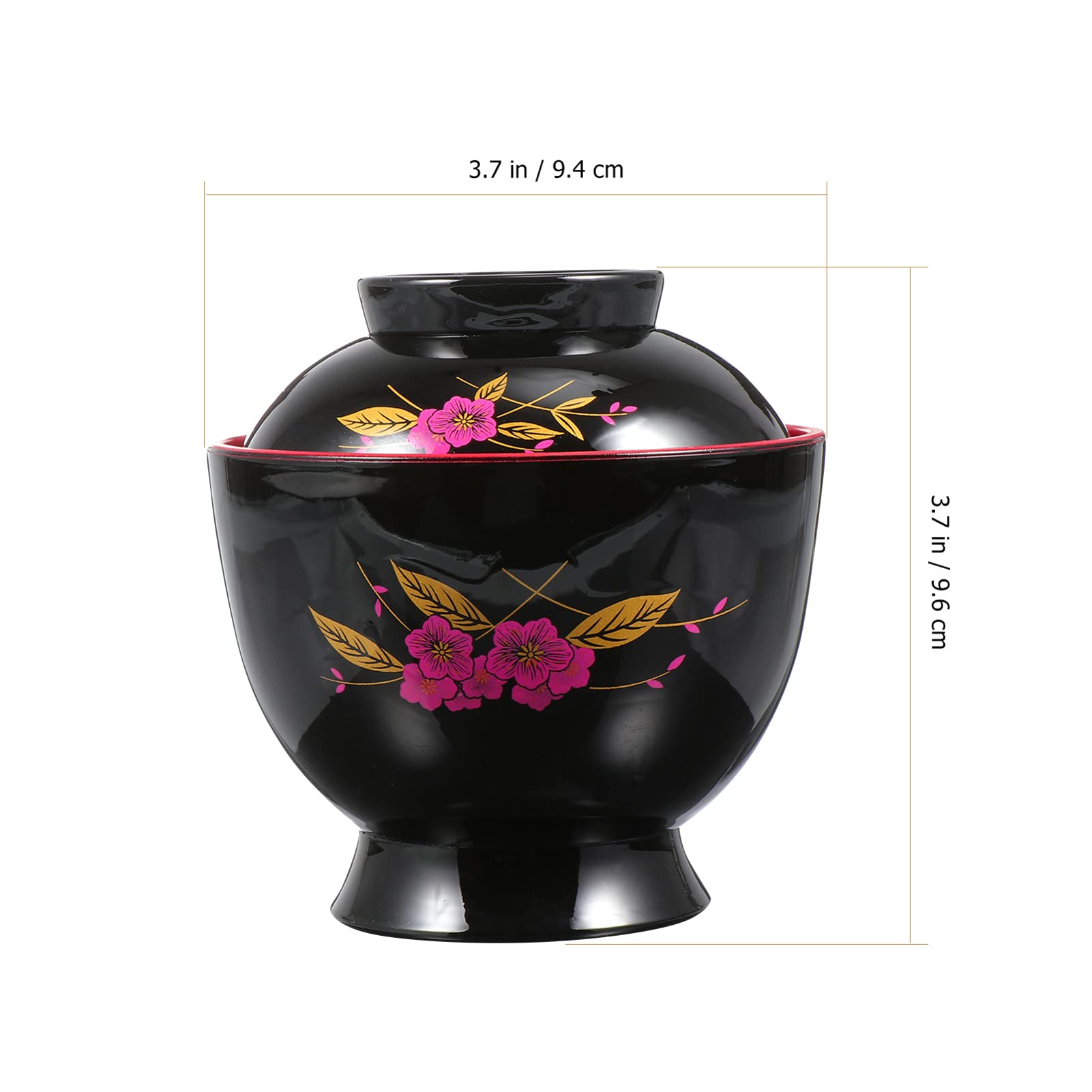 Hemoton Japanese Miso Soup Bowl with Lid - Traditional Ramen & Rice Bowl, Lacquer Finish, Black Style - Perfect for Home Kitchen & Dining Serving