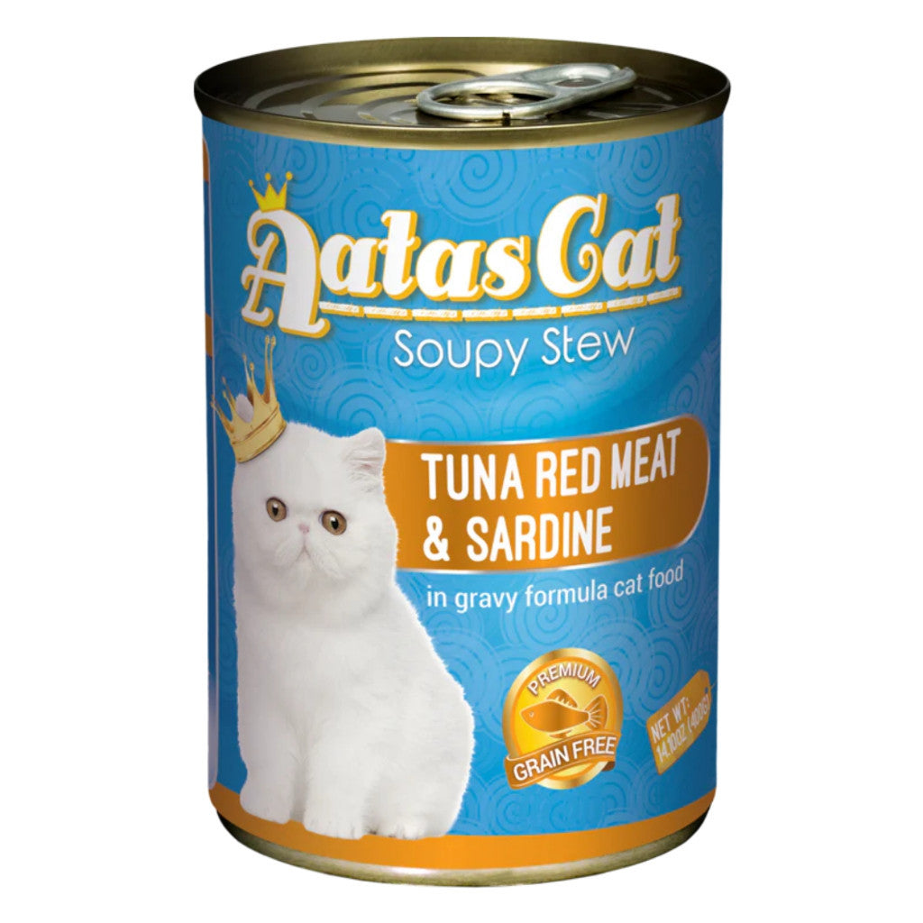 Premium Grain-Free Aatas Cat Soupy Stew with Tuna, Red Meat, Sardine, Chicken & Vegetables in Gravy - 400g Wet Cat Food for Adult & Senior Cats - Perfect for Picky Eaters & Mealtime Enrichment
