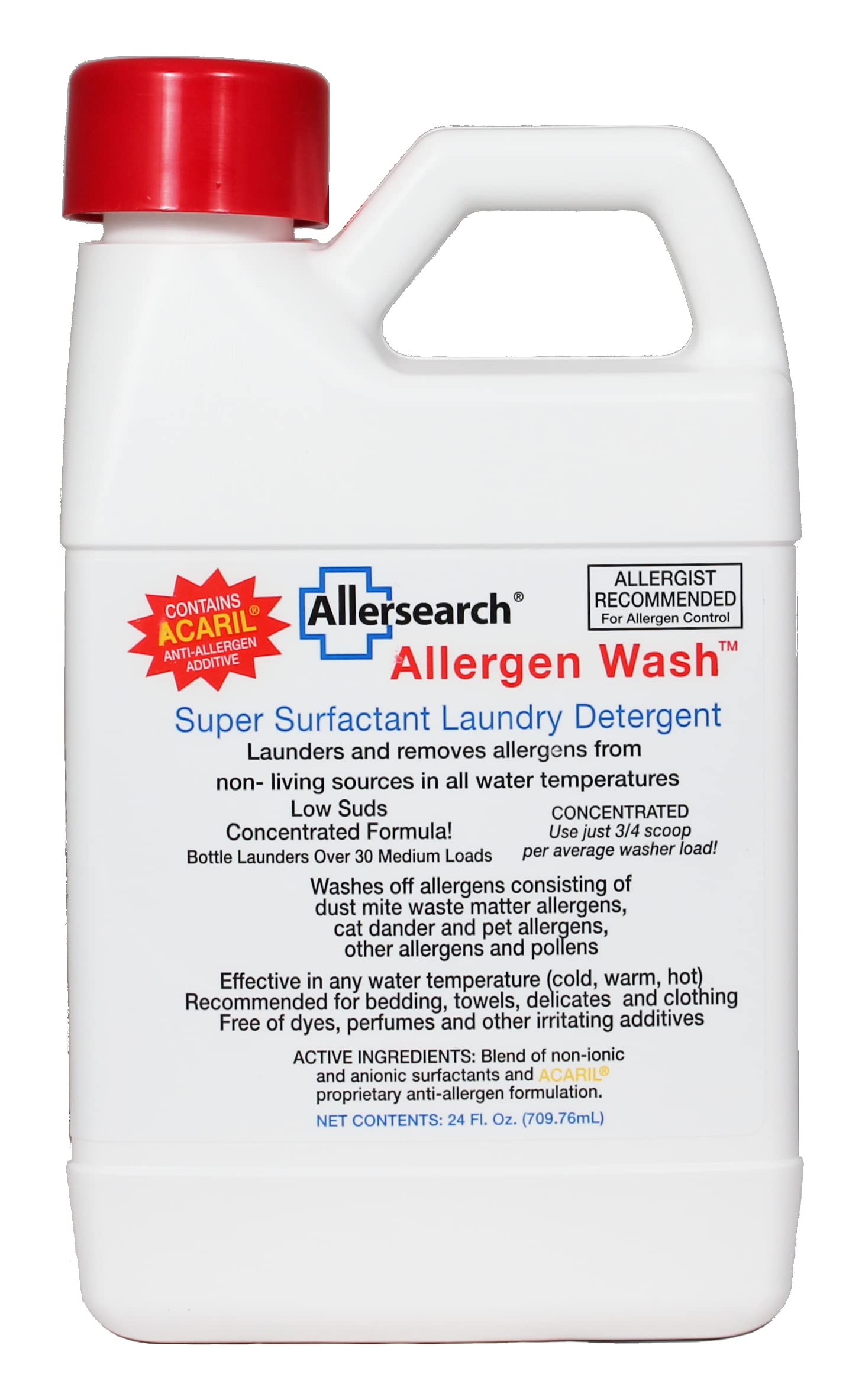 Allersearch AllergenWash 24 Oz Hypoallergenic Laundry Detergent for Sensitive Skin - Eliminates Dust Mites, Pet Dander & Pollen - Perfect for Allergy Sufferers & Baby Clothes