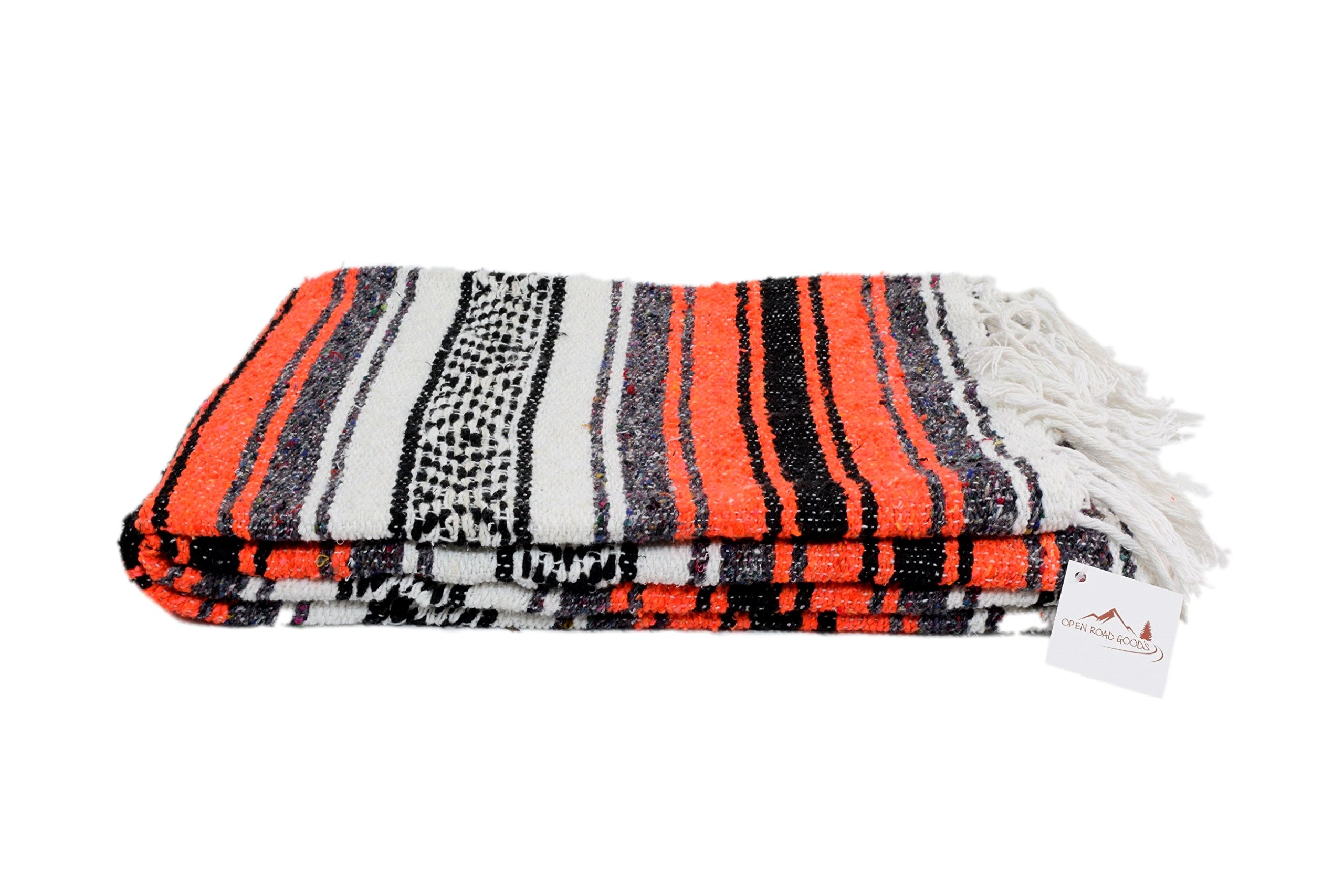 Authentic Mexican Serape Falsa Blanket - Handwoven Orange Cotton Throw - Perfect for Beach, Picnic, and Home Decor
