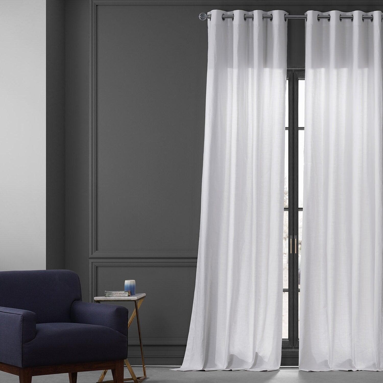 Premium White Grommet Curtains - Textured Cotton Dune Pattern (Set of 2 Panels) for Living Room, Bedroom & Home Decor