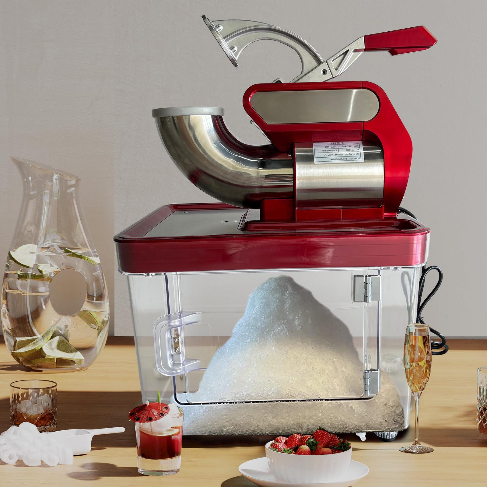 110V Commercial Ice Crusher 350W - 661LBS/H Electric Snow Cone Machine with 4 Stainless Steel Blades - Shaved Ice Maker for Home, Restaurants, Bars - Perfect for Parties, Cocktails & Desserts (Red, Model 350XTD-4)