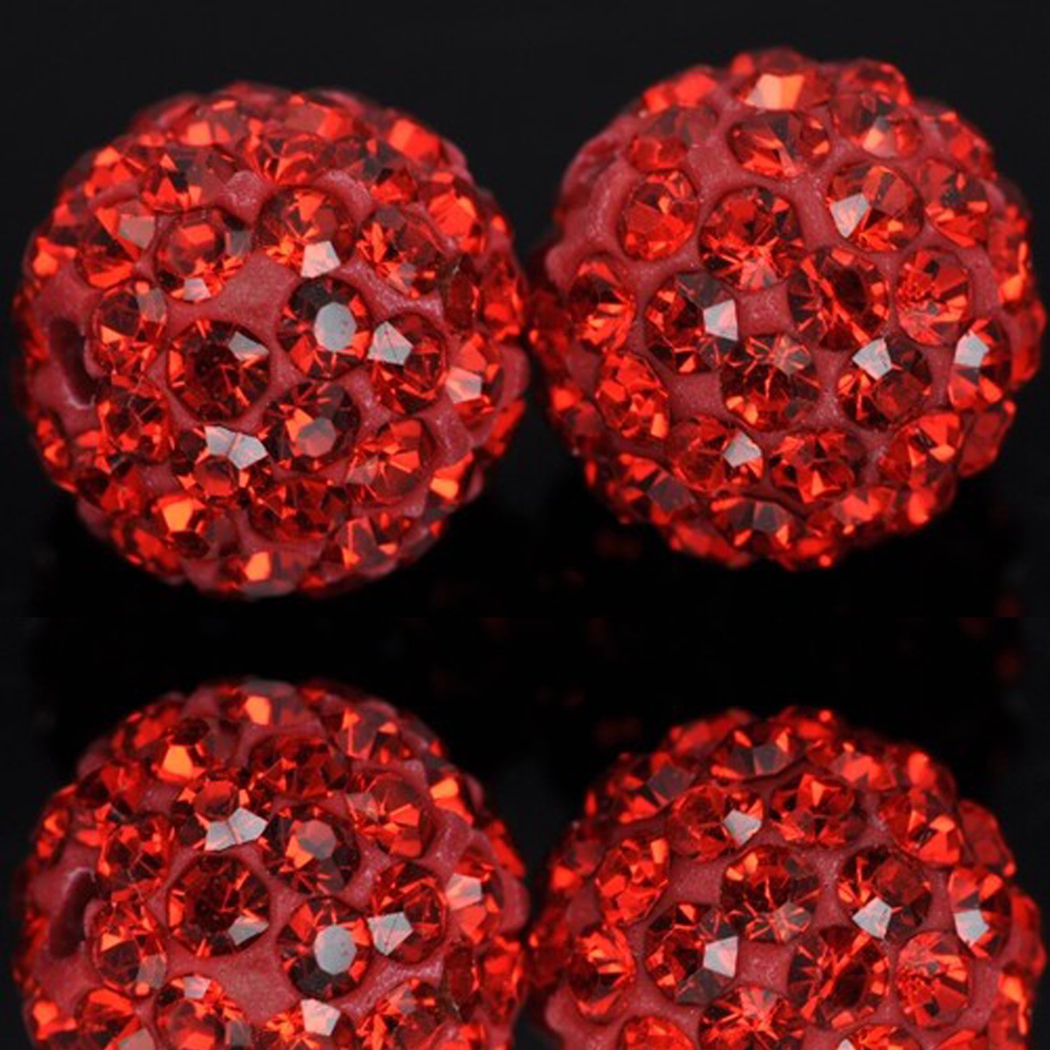 RUBYCA Pave Czech Crystal Disco Ball Clay Beads for Shamballa Bracelet Making - 50pcs 12mm Light Siam Red Beads - DIY Jewelry Crafting, Boho Style Accessories, Meditation Bracelet Supplies