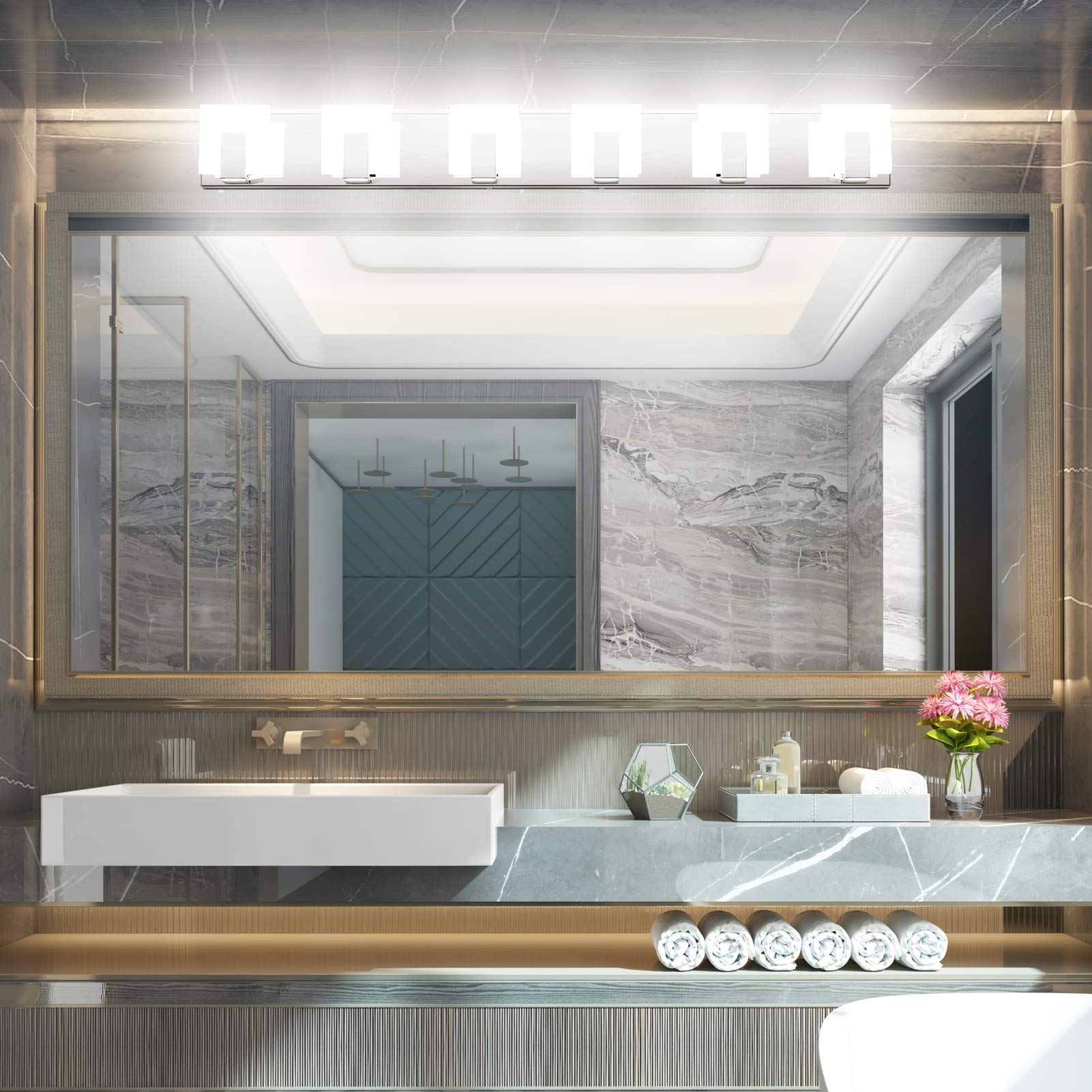 Aipsun Modern LED Vanity Light - Frosted White Acrylic Bathroom Wall Light Fixture with Up & Down Lighting - Perfect for Bathroom Mirror, Makeup Area & Dressing Room
