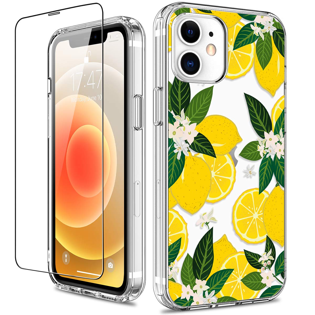 GiiKa Clear Shockproof iPhone 12/12 Pro Case with TPU Bumper - Floral Design Hard Protective Phone Cover for Women (Yellow Lemons) | Perfect for Everyday Use, Work & Travel Protection