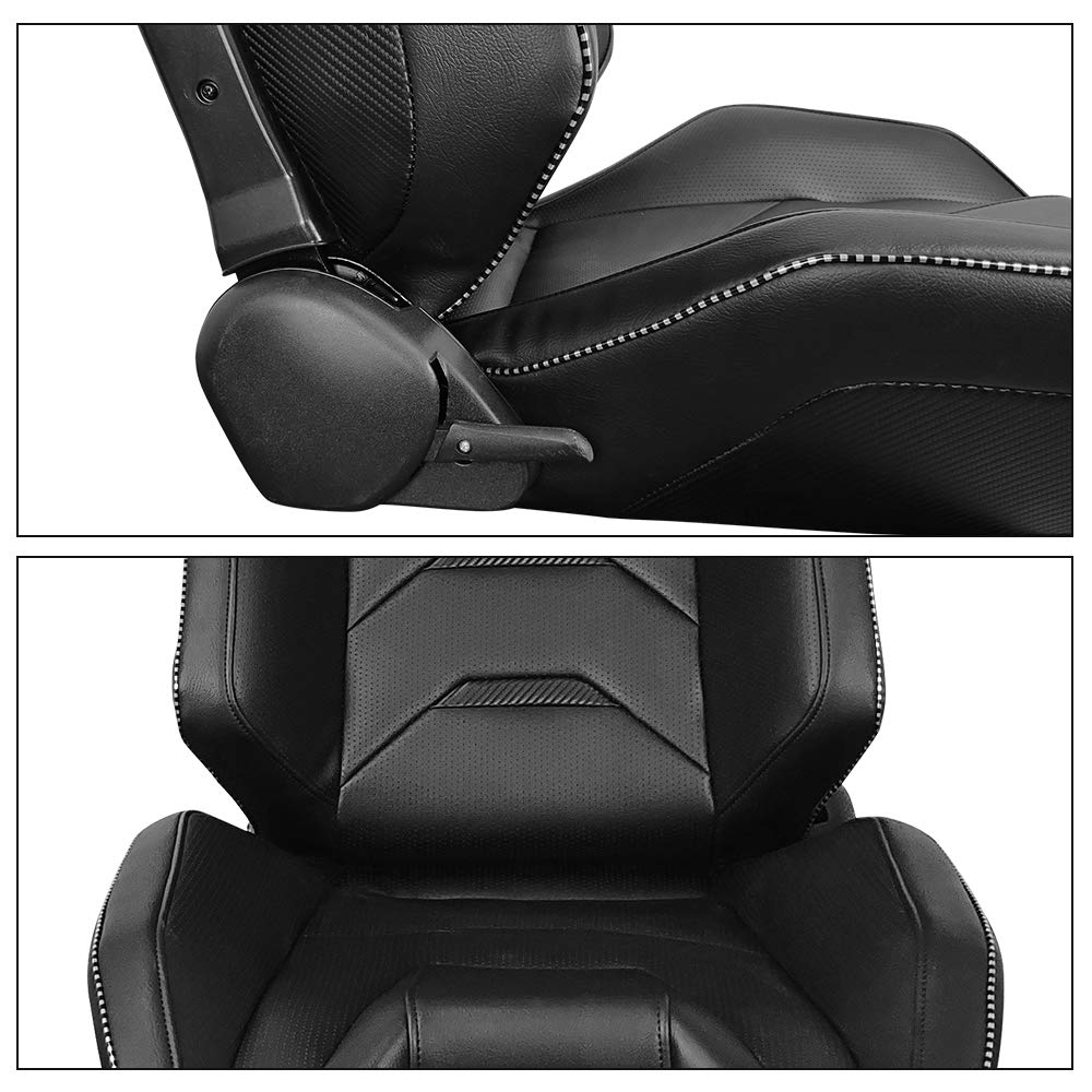Freemotor802 Universal Racing Seat - Reclinable Sport Seat with Dual Lock Sliders, Adjustable PU & Carbon Fiber Fabric (Passenger Side, Black) - Perfect for Car Enthusiasts & Racing Simulation Setups