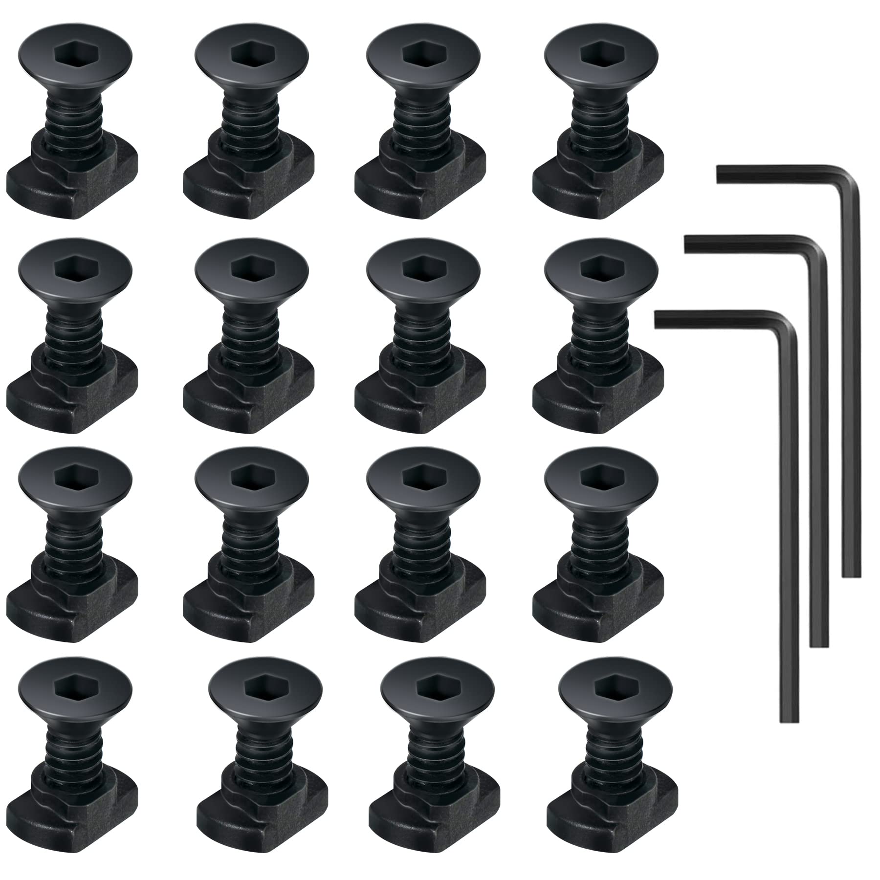 16 Pack T-Nut Screw Replacement Kit for Rail Mount Systems - Includes Thread Locking Screws, Nuts & 3 Wrenches - Compatible with Standard Picatinny/Weaver Rails (16 Screws + 16 Nuts + 3 Wrenches) - Perfect for Firearm Accessories, Scope Mounts & Tactical Gear Installation