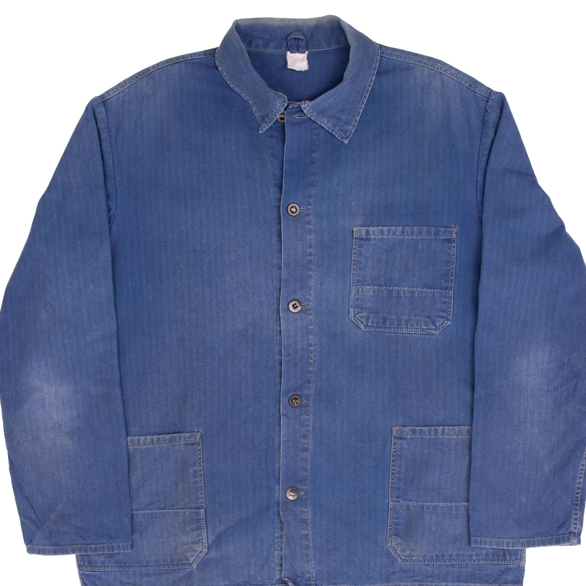 Vintage French Workwear Twill Herringbone HBT Jacket - 1960s Retro Style, Size Large - Perfect for Vintage Fashion Collectors & Historical Reenactments