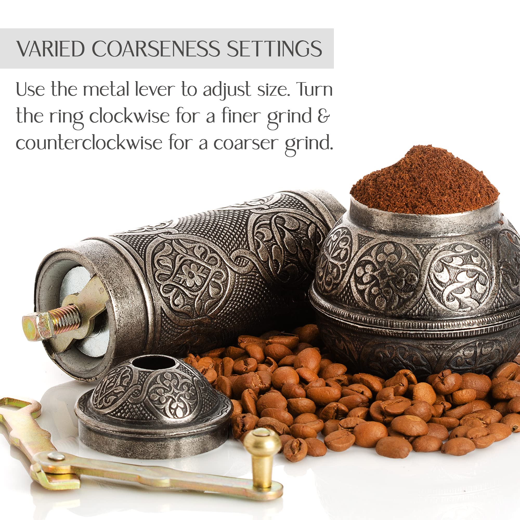Premium Crystalia Refillable Manual Coffee Grinder - Adjustable Metal Burr Mill with Hand Crank & Ergonomic Handle - Vintage Style for Espresso, French Press & Cold Brew - Perfect for Home, Office & Camping Use