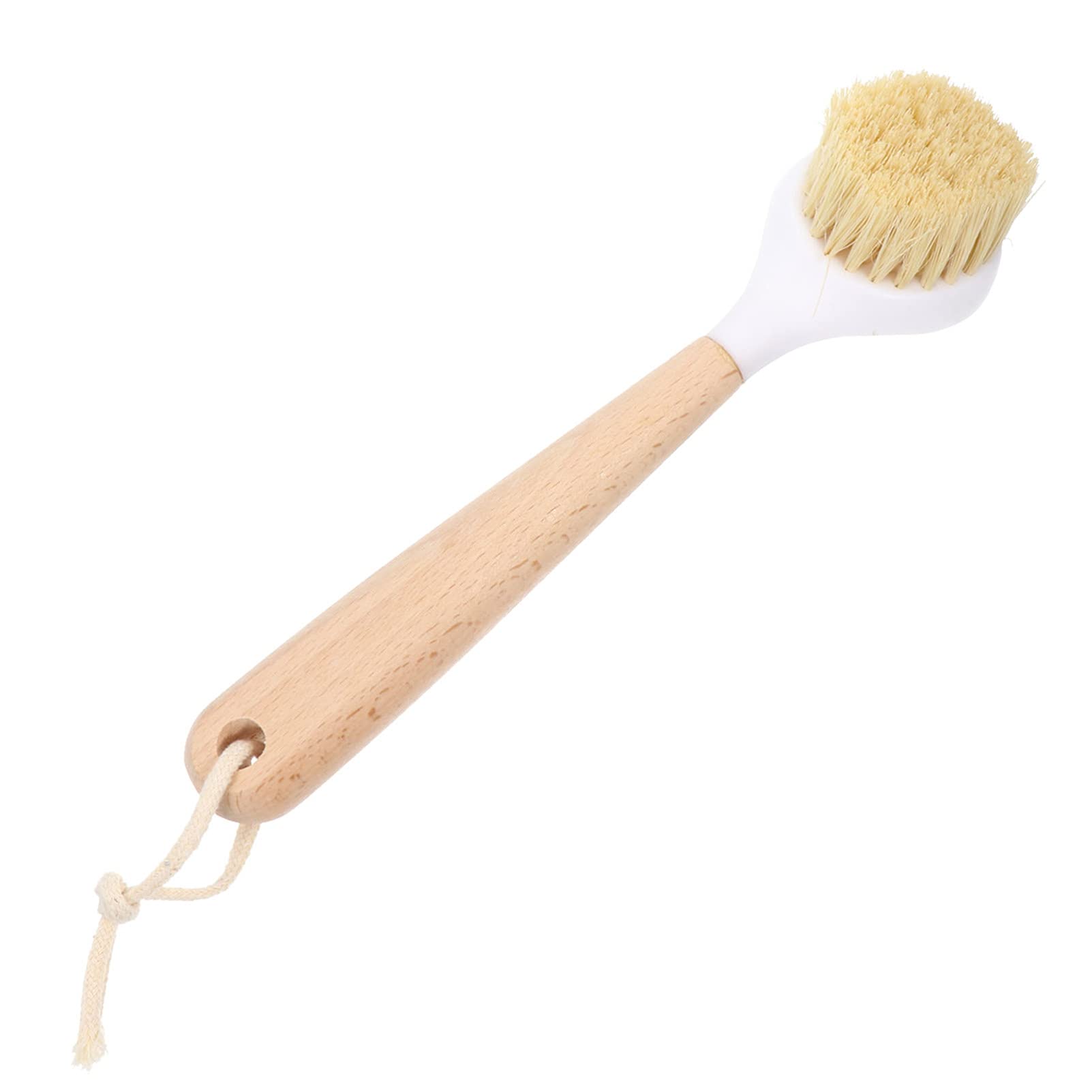FRCOLOR Long Handle Frying Pan Brush - Handmade Kitchen Scrubber for Cast Iron Pans, Pots & Woks - Durable Dish Washing Tool with Ergonomic Grip - Perfect for Deep Cleaning Cookware, Grill Grates & Baking Sheets