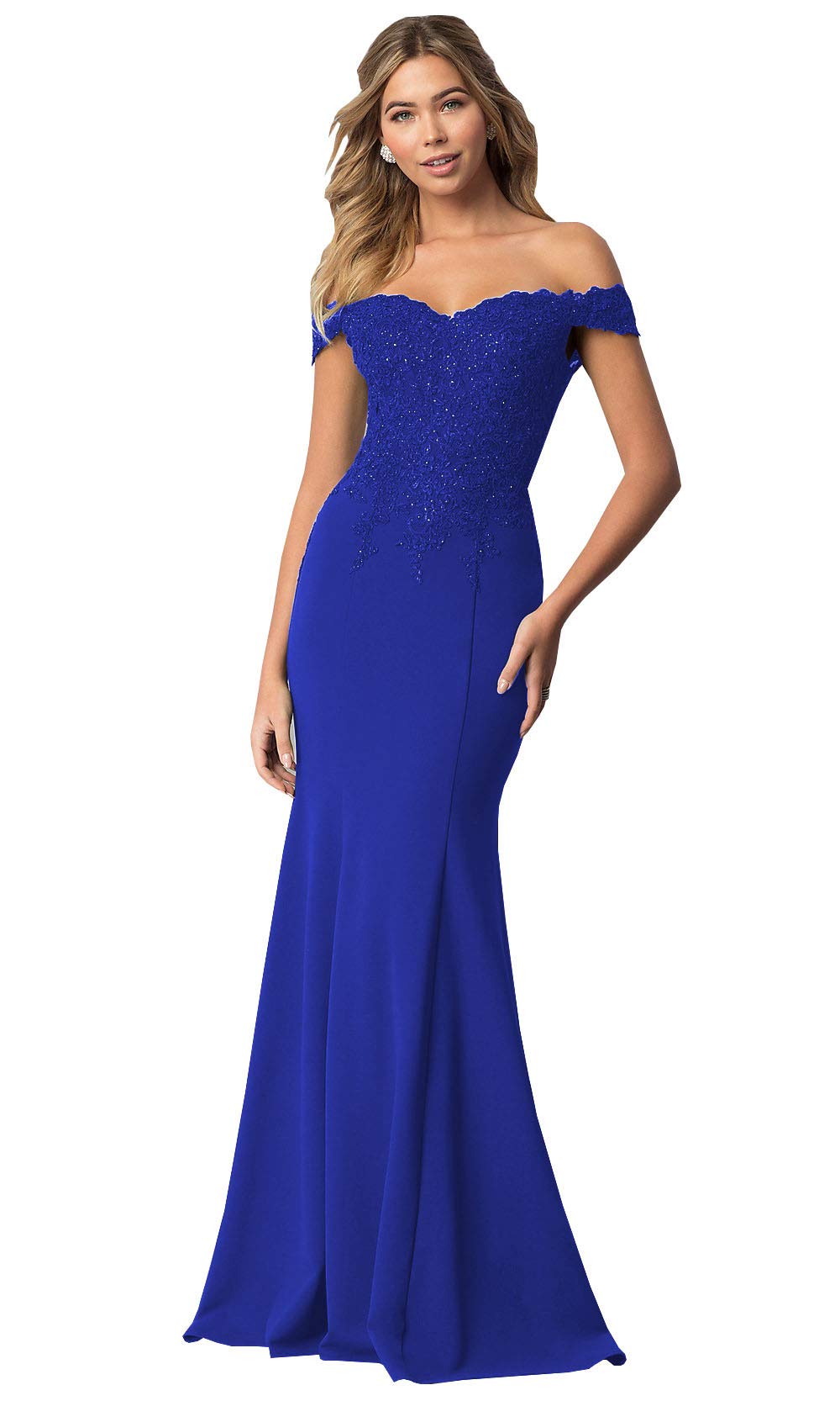 Elegant Off-The-Shoulder Beaded Mermaid Bridesmaid Dress - Long Lace Prom Party Gown for Women - Perfect for Weddings, Formal Events & Special Occasions
