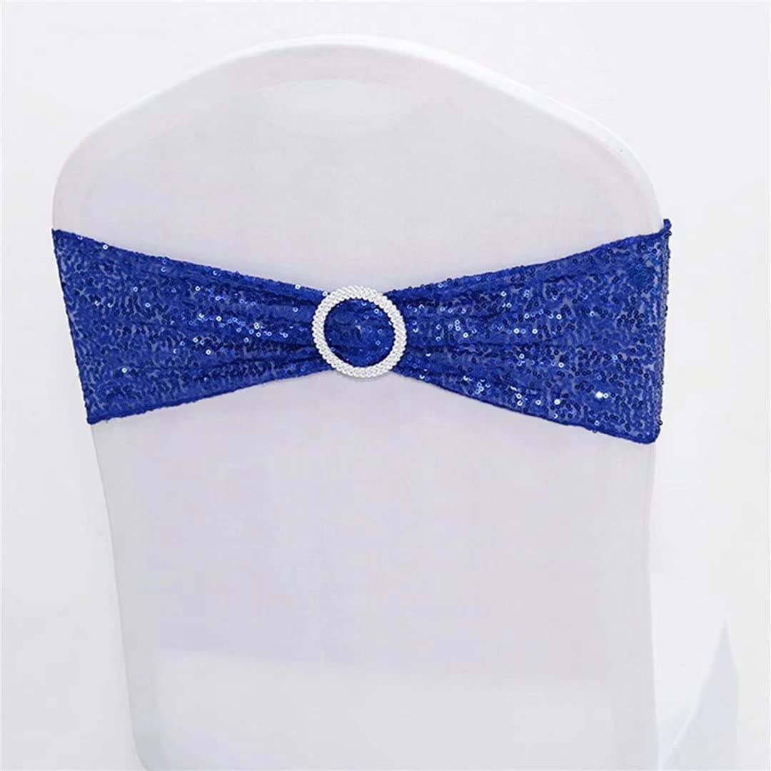 100 Pack Blue Sequin Chair Belts - Stretchable Sequin Trim for Chair Covers, Wedding Decor, Banquet & Party Decorations - Perfect for Romantic Weddings, Festive Events, Hotel Receptions & Home Decor (100 PCS)