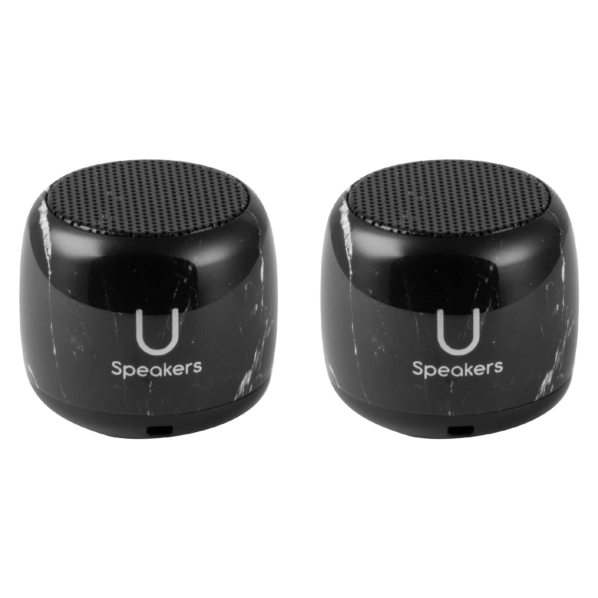 Premium Bluetooth Computer Speakers 2-Pack with Built-in Mic & Selfie Remote - Wireless Desktop Speakers for Workspace, Laptop, PC, Tablet, Mobile - Black Marble Design | Perfect for Home Office, Gaming & Video Conferencing