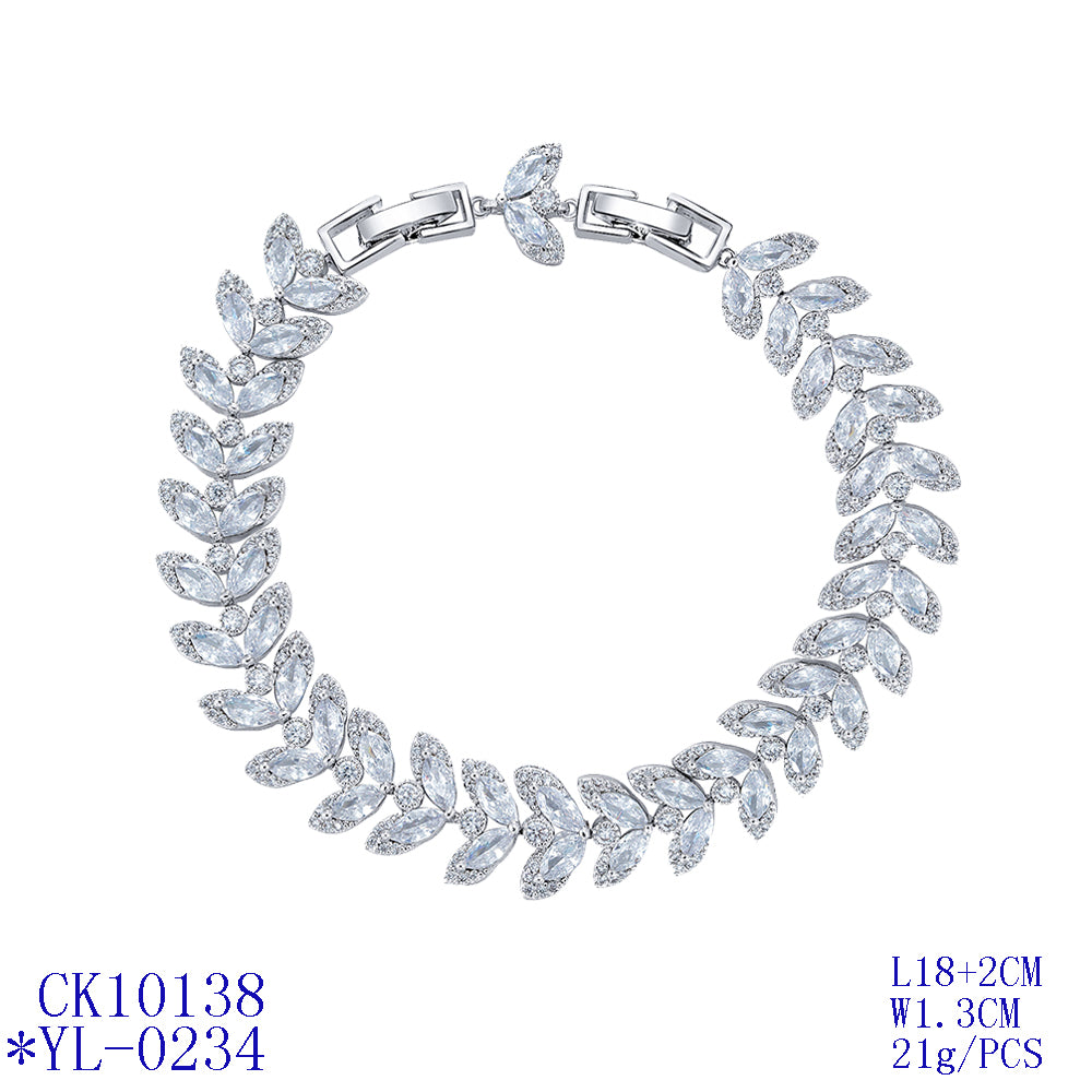5A Cubic Zirconia Silver Bracelet Chains for Women - Elegant Leaf Design Jewelry for Party, Wedding & Everyday Wear CK10138
