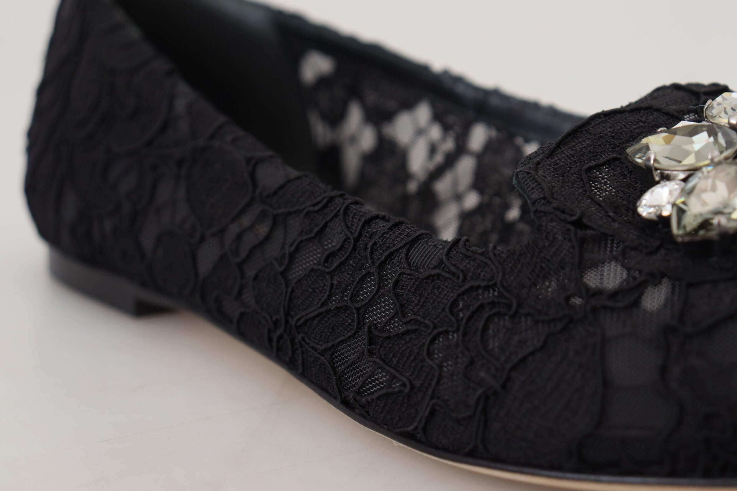 Dolce & Gabbana Black Lace Crystal Flats for Women - Elegant Party Shoes