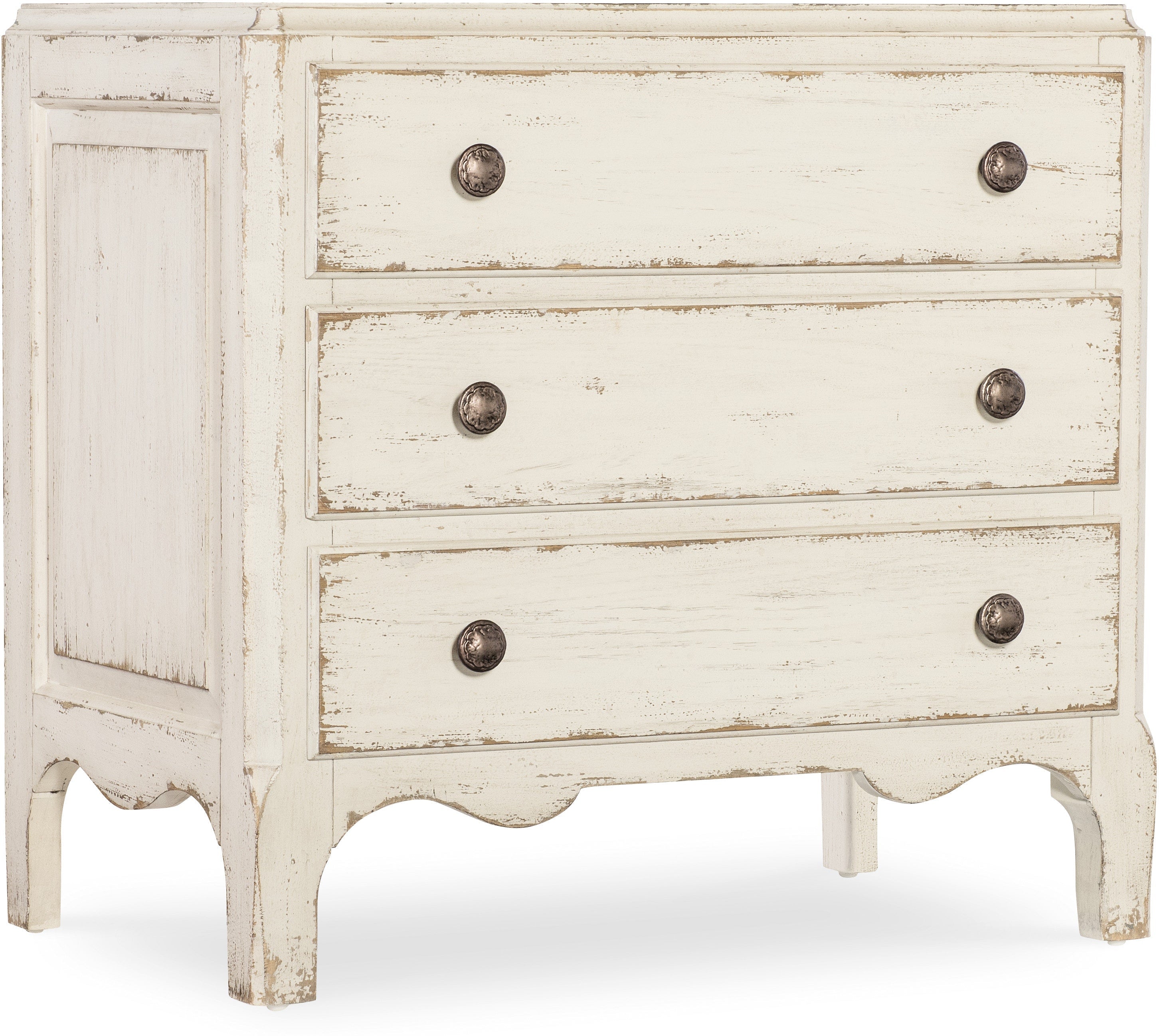 Americana Three Drawer Nightstand - White, Cream & Beige Bedside Table for Bedroom - Perfect for Home Decor and Small Space Storage