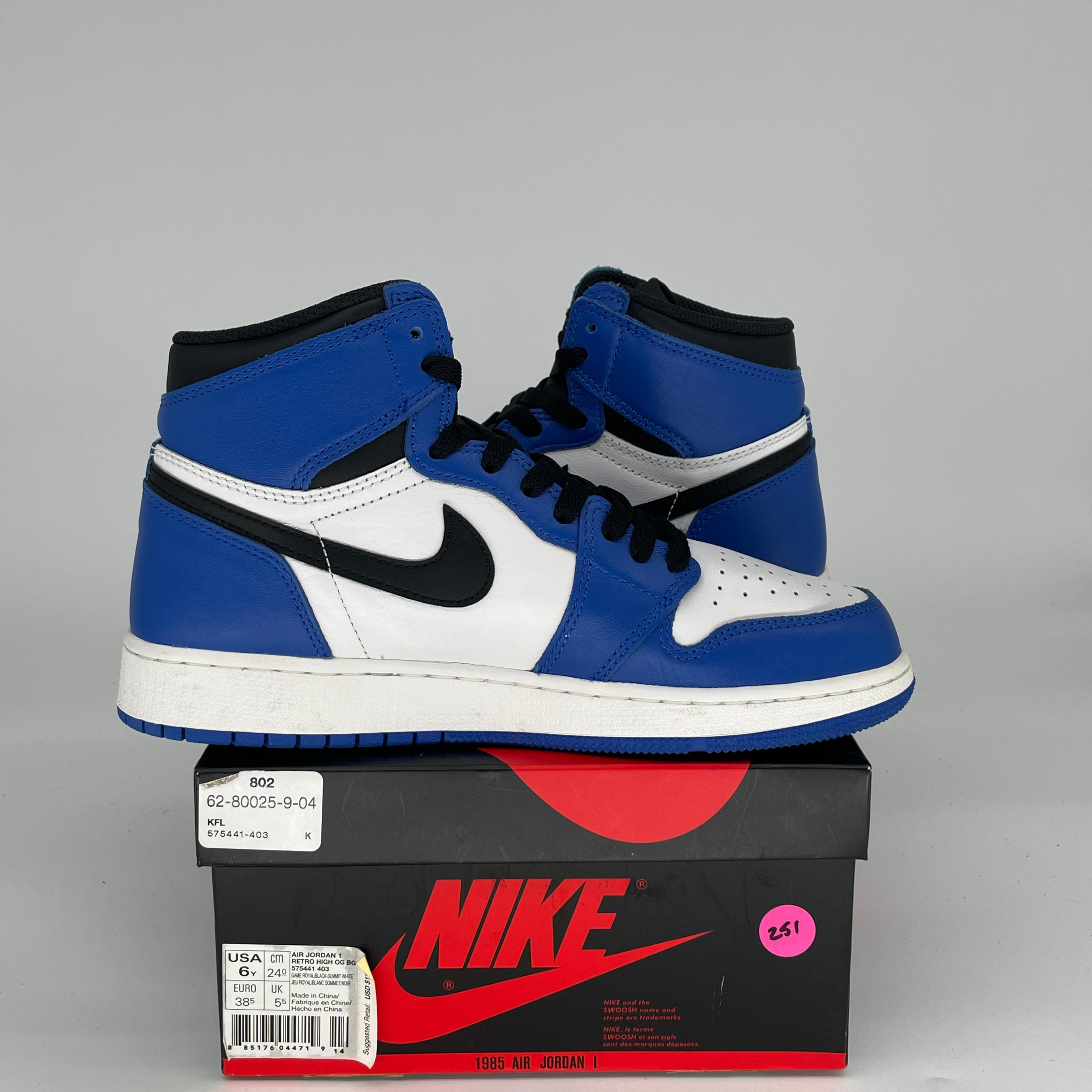 Original: AIR JORDAN 1 GAME ROYAL SIZE 6/7.5w 575441 403   Optimized: Air Jordan 1 Retro High OG 'Game Royal' Basketball Shoes - Men's/Women's Size 6/7.5 (575441-403) - Perfect for Streetwear & Sneaker Collectors