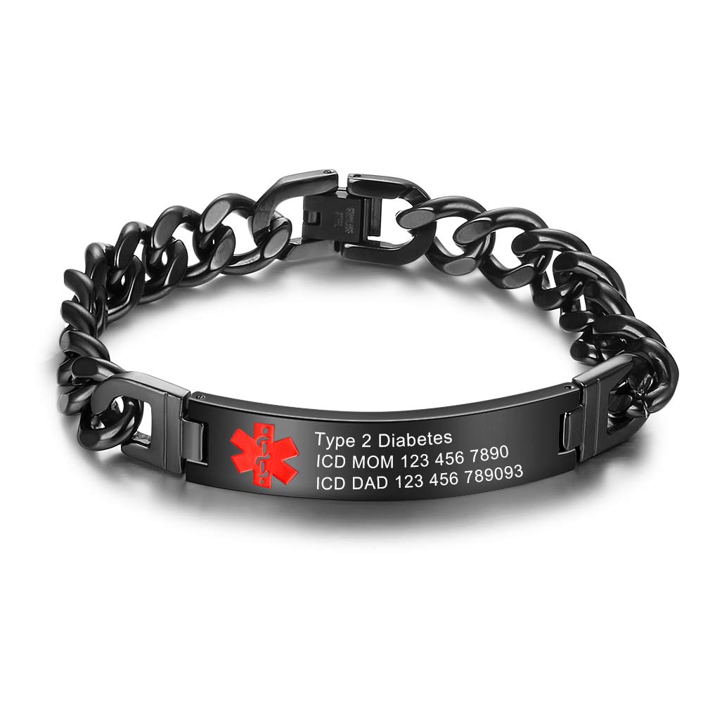 Adjustable Medical Alert Bracelet for Women & Men - Stainless Steel Emergency ID Wristband with Free Engraving - Perfect for Seniors, Diabetics & Allergy Sufferers