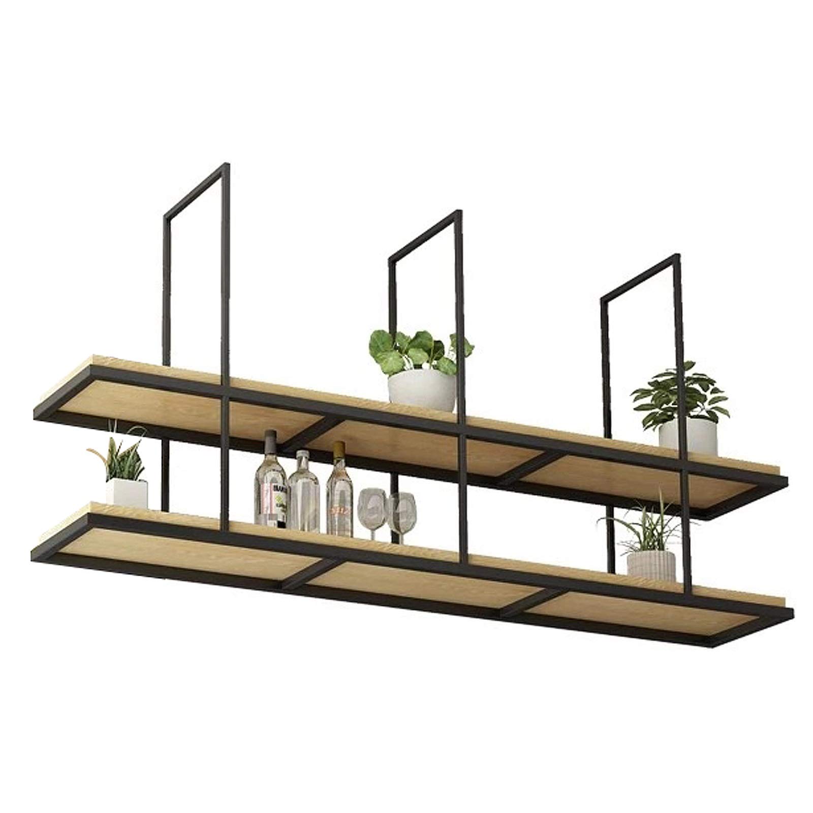 Rustic Floating Shelves - 2 Layer Wooden Wall Mounted Shelf for Kitchen, Bar, Restaurant - Easy to Install (80x30x80cm) - Perfect for Home Decor, Storage & Display