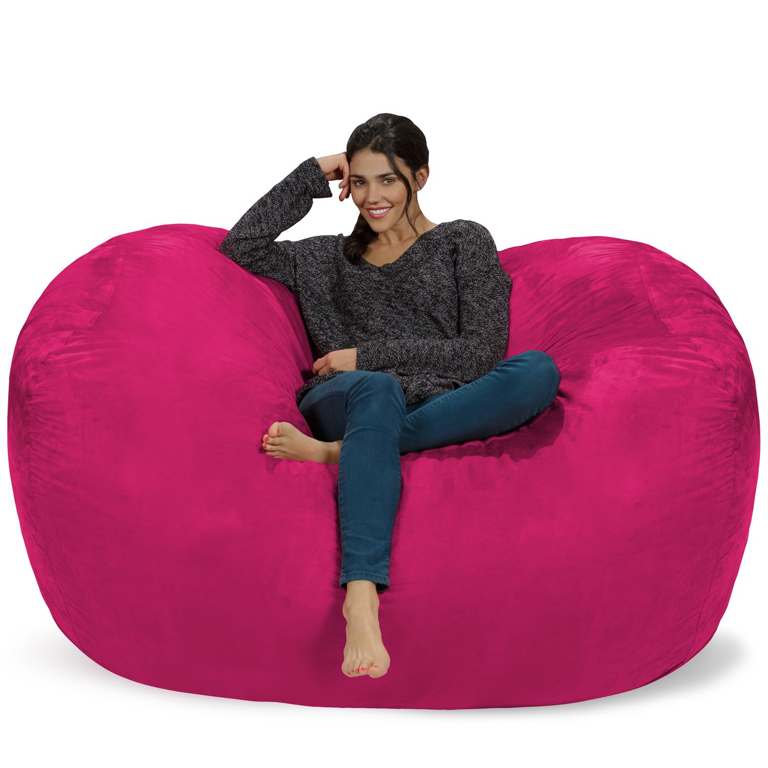 6-Foot Microsuede Bean Bag Chair Cover - Soft Pink Chill Sack for Living Room, Bedroom & Game Room | Durable & Comfortable Lounging Furniture for Adults & Teens