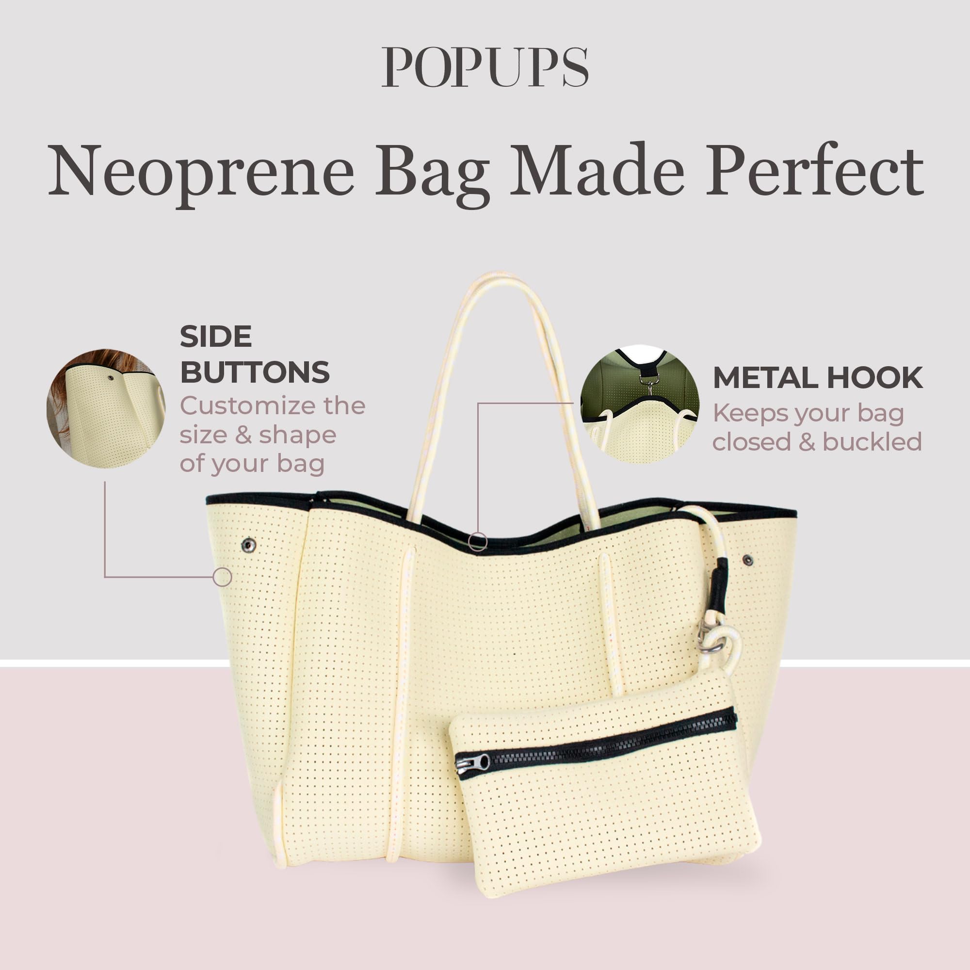 Stylish Large Neoprene Tote Bag for Women - Waterproof Designer Handbag with Multiple Pockets & Zipper Pouch - Perfect for Work, Travel, Gym & Beach Day Essentials