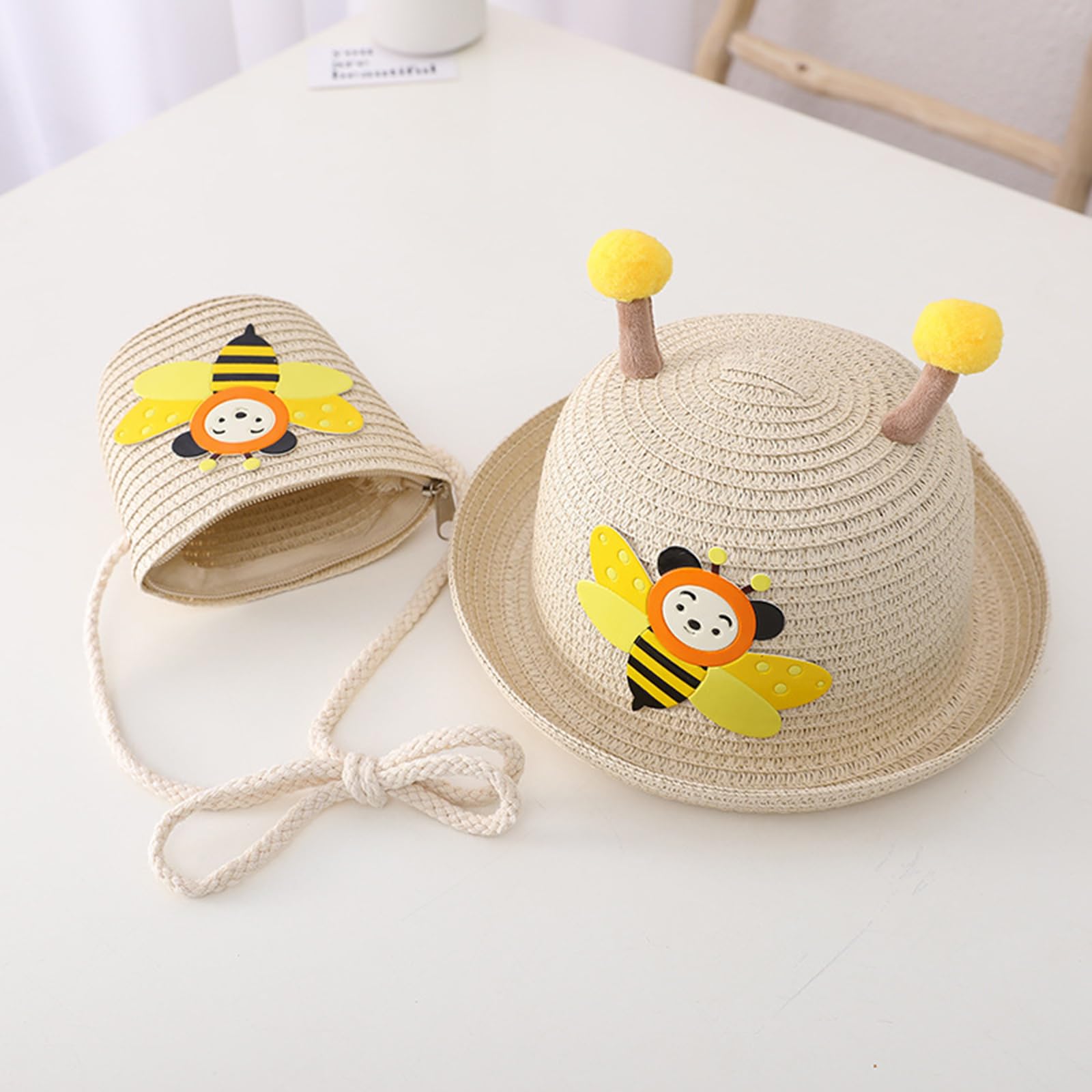 Sanqidu Toddler Girls Summer Straw Hat with Mini Purse Set - Baby Sun Protection Beach Hat for Outdoor Play, Park Visits & Vacation Accessories