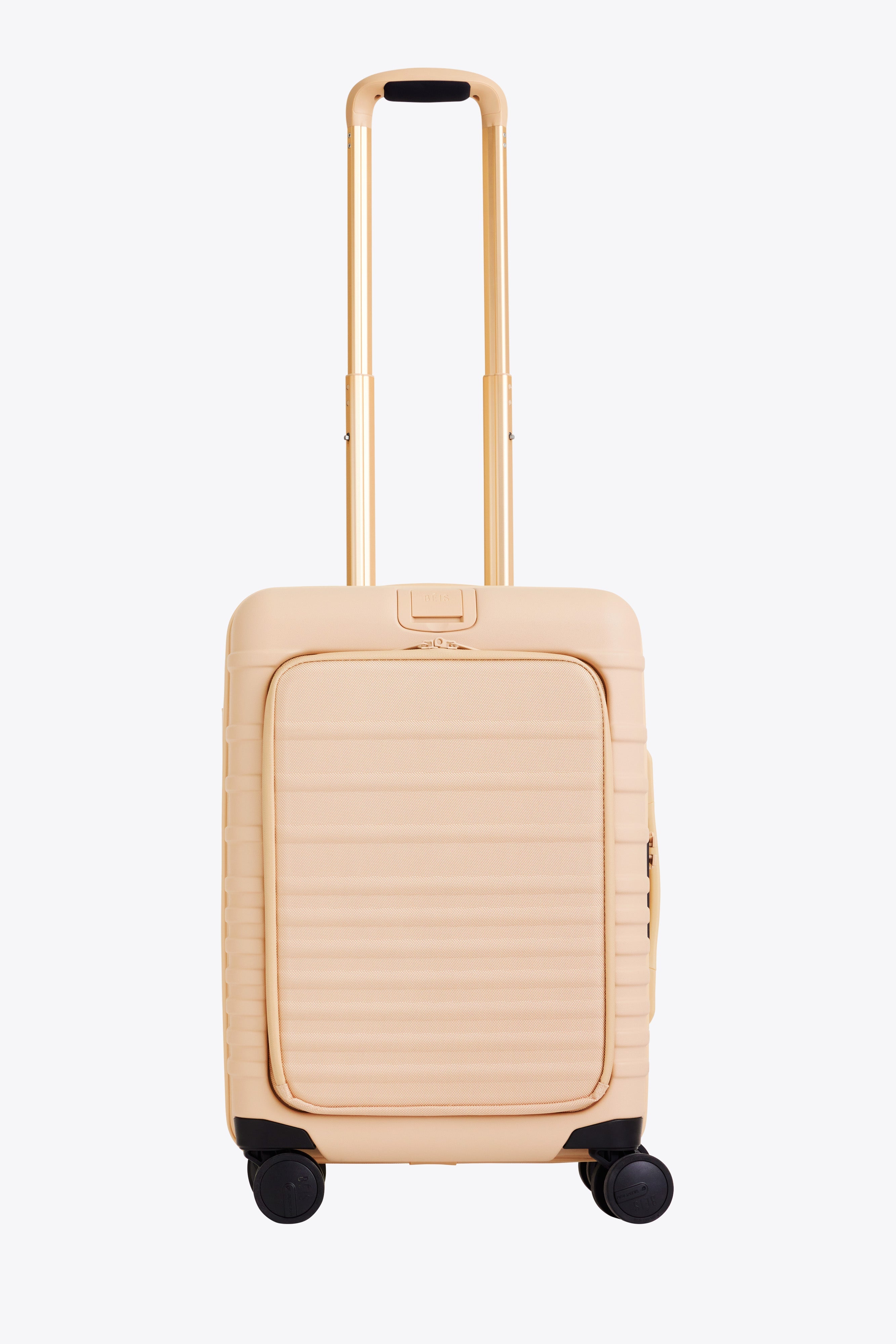 Beige Front Pocket Carry On Roller Luggage - Lightweight Expandable Suitcase for Air Travel with USB Charging Port | Perfect for Business Trips & Weekend Getaways