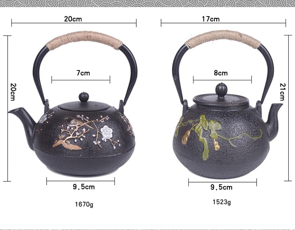Premium Uncoated Cast Iron Teapot - Authentic Japanese Rosefinch Design for Kung Fu Tea Ceremony | Includes Free Fork | Perfect for Traditional Tea Brewing & Home Decor
