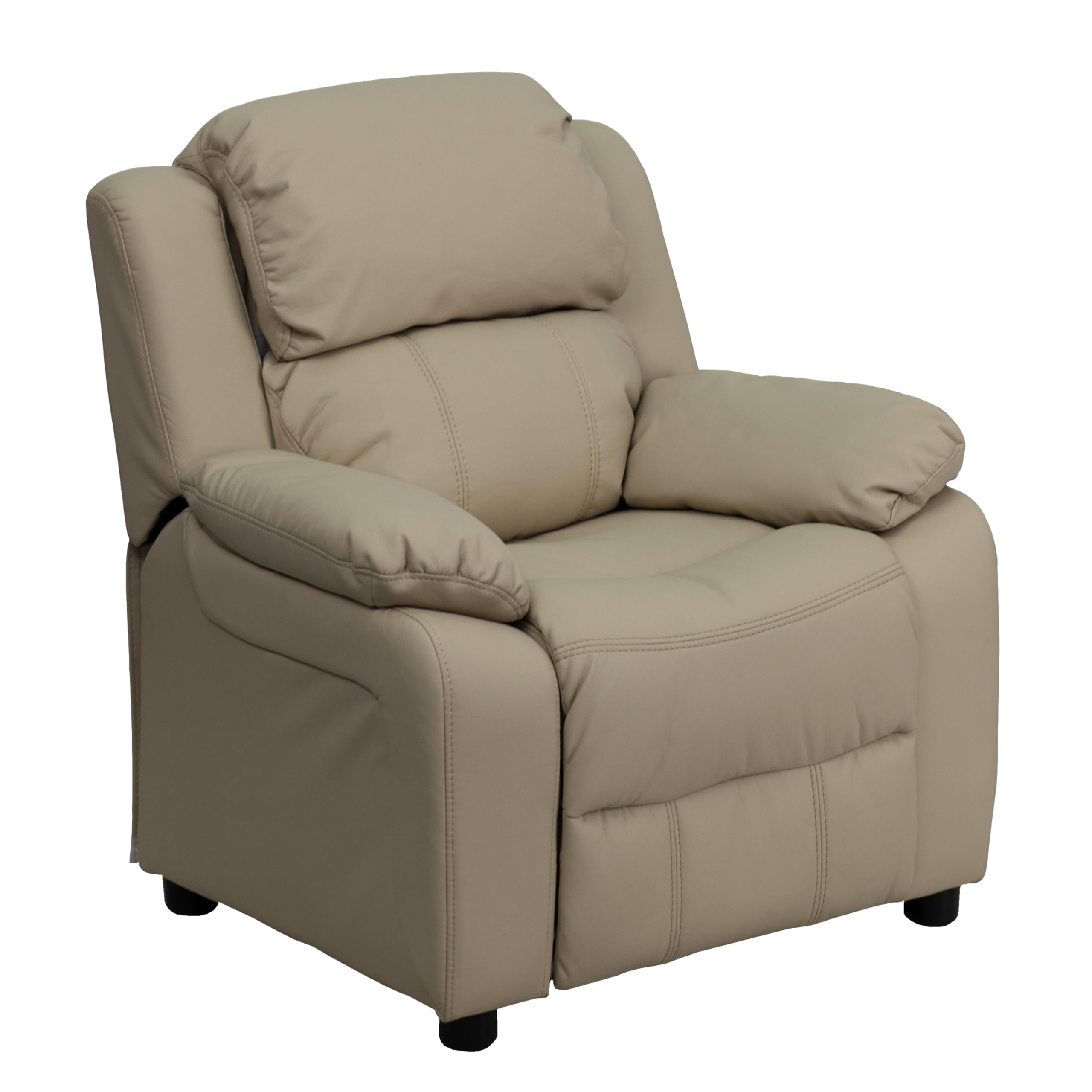 Flash Furniture Charlie Vinyl Kids Recliner with Flip-Up Storage Arms & Safety Recline - Contemporary Reclining Chair for Children (Supports 90 lbs, Beige) - Perfect for Playrooms, Bedrooms & Movie Nights