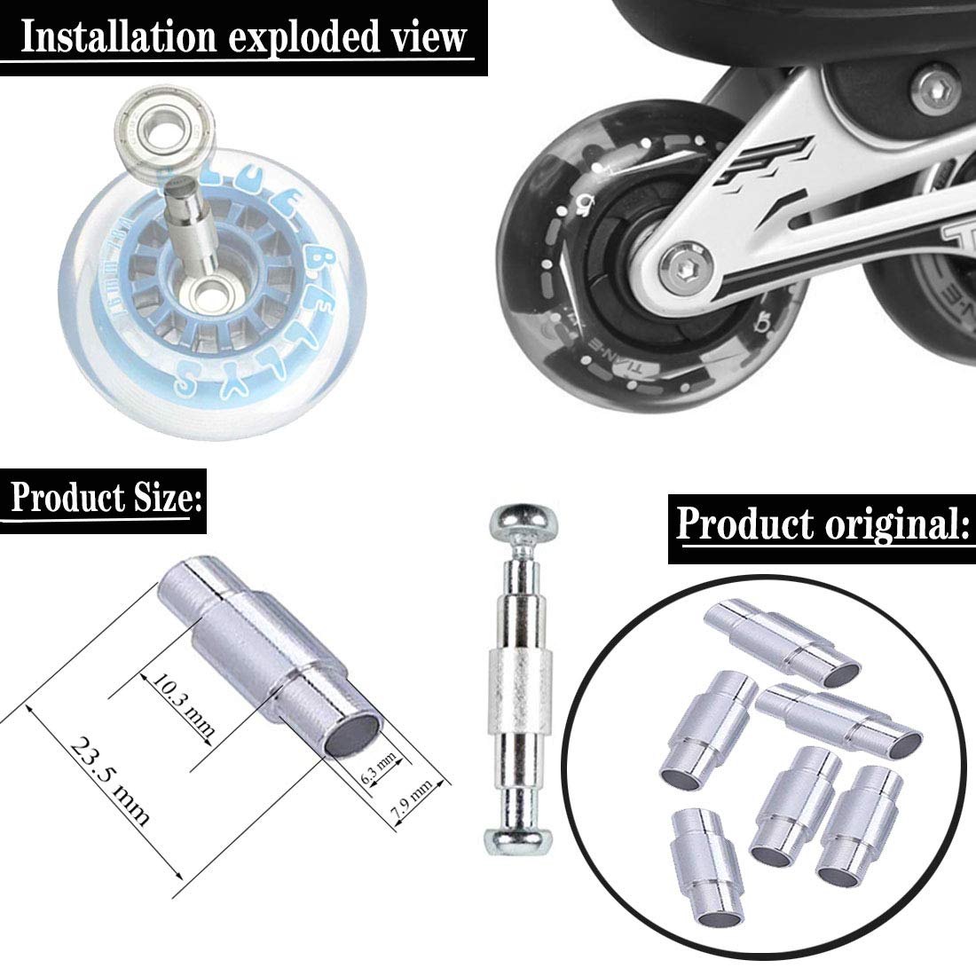 8-Pack Aluminum Skateboard Spacers for 6mm Axles - Silver | Perfect for Longboard, Skateboard & Scooter Wheel Maintenance